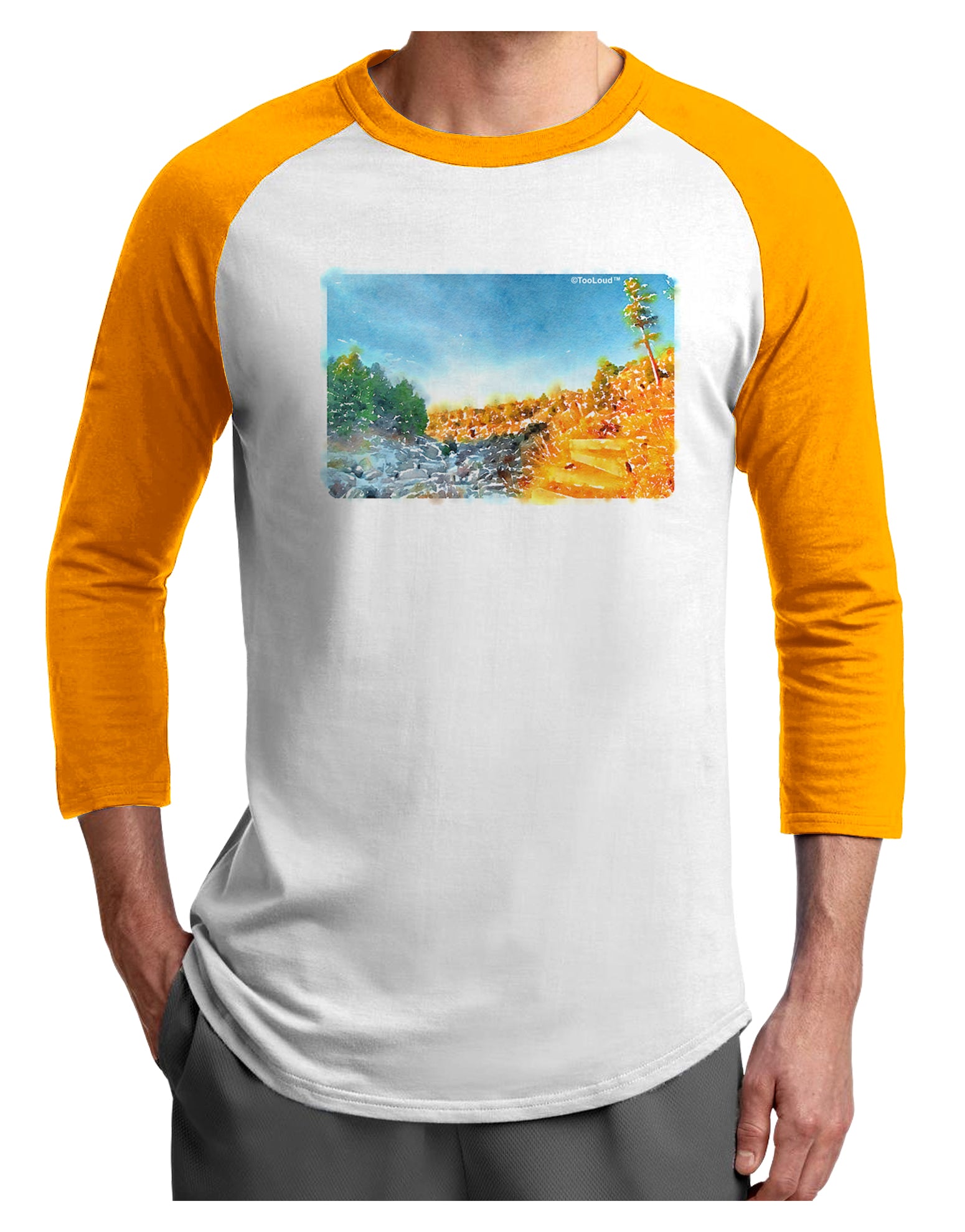 Castlewood Canyon Watercolor Adult Raglan Shirt-Raglan Shirt-TooLoud-White-Gold-X-Small-Davson Sales