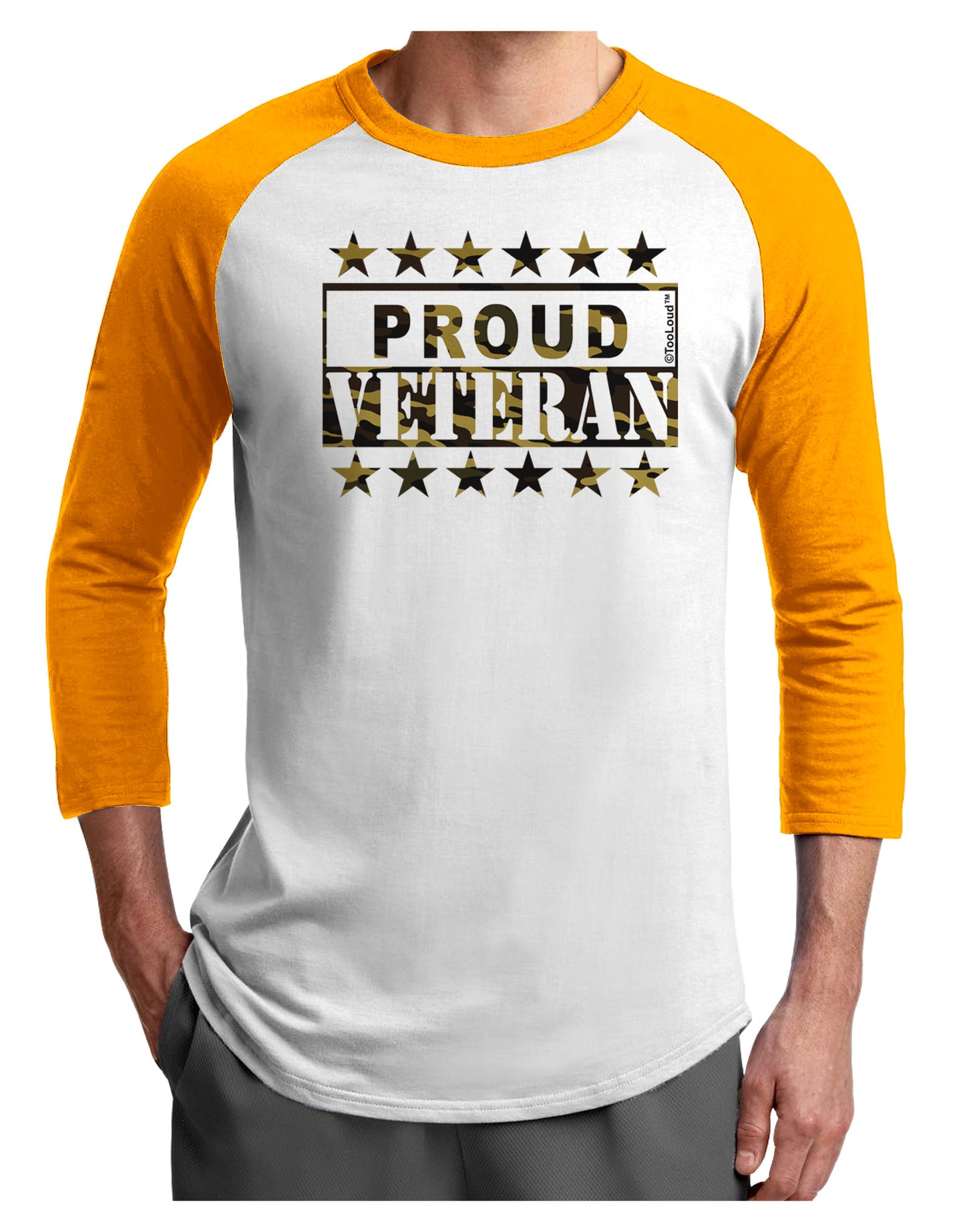 Proud Veteran Camo Adult Raglan Shirt-Raglan Shirt-TooLoud-White-Gold-X-Small-Davson Sales