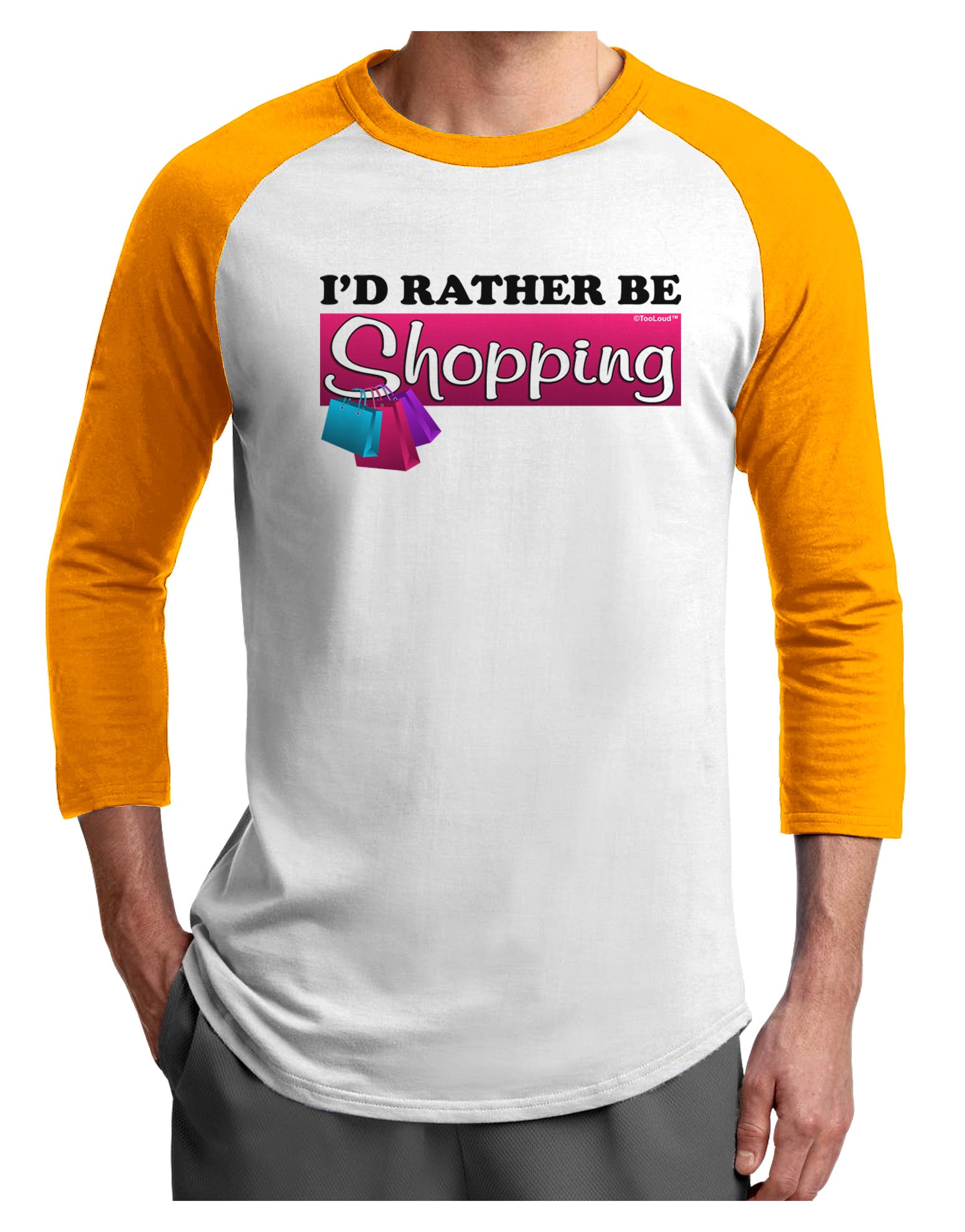 I'd Rather Be Shopping Adult Raglan Shirt-Raglan Shirt-TooLoud-White-Gold-X-Small-Davson Sales