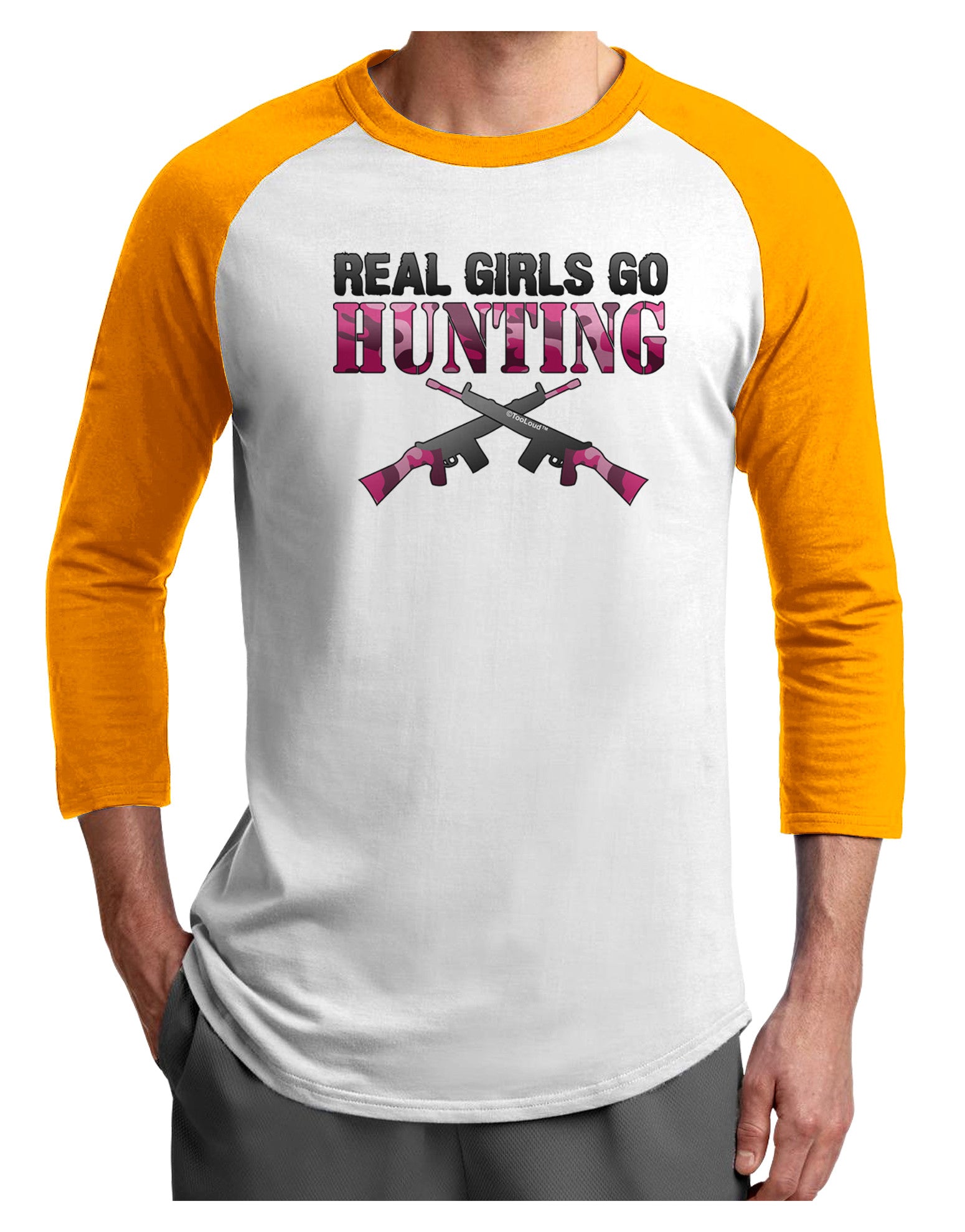 Real Girls Go Hunting Adult Raglan Shirt-Raglan Shirt-TooLoud-White-Gold-X-Small-Davson Sales