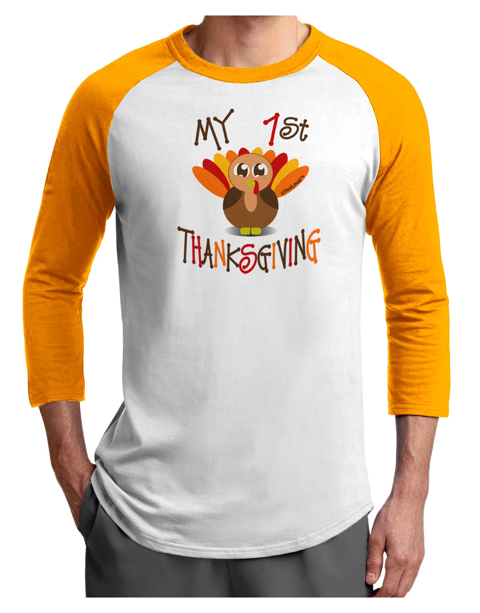 My 1st Thanksgiving Adult Raglan Shirt-Raglan Shirt-TooLoud-White-Gold-X-Small-Davson Sales