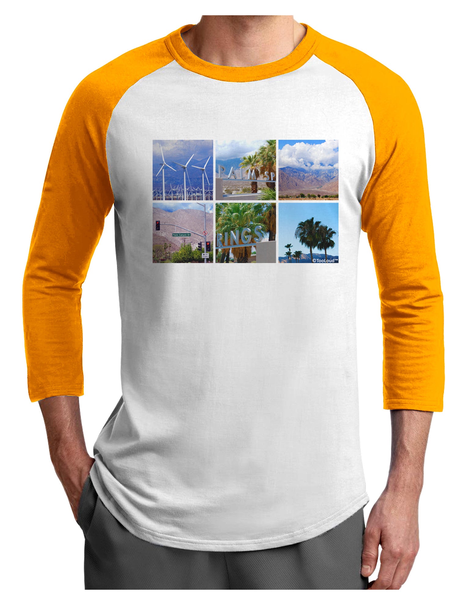Palm Springs Square Collage Adult Raglan Shirt-TooLoud-White-Gold-X-Small-Davson Sales