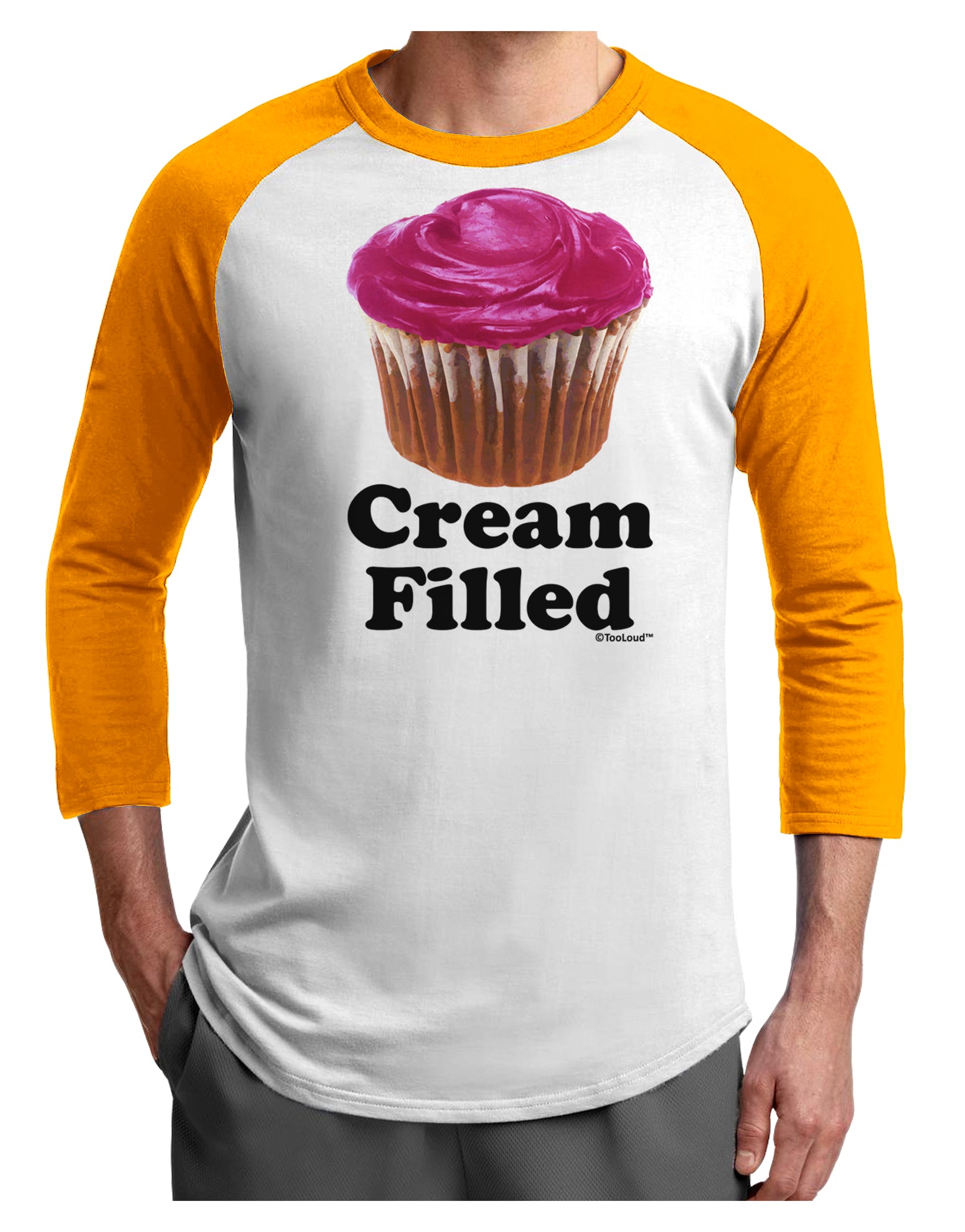 Cream Filled Pink Cupcake Design Adult Raglan Shirt by TooLoud-TooLoud-White-Gold-X-Small-Davson Sales