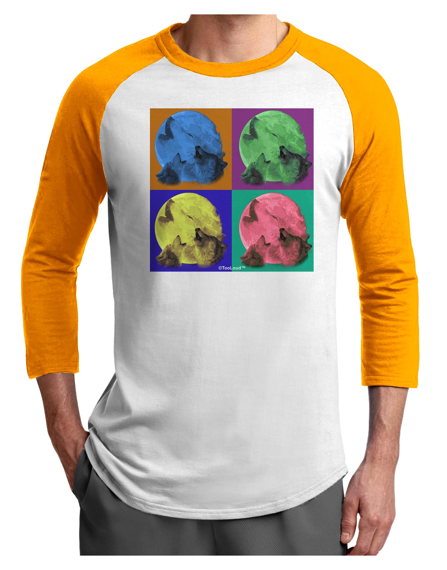 Three Wolves Howling - Pop-Art #2 Adult Raglan Shirt by TooLoud-TooLoud-White-Gold-X-Small-Davson Sales