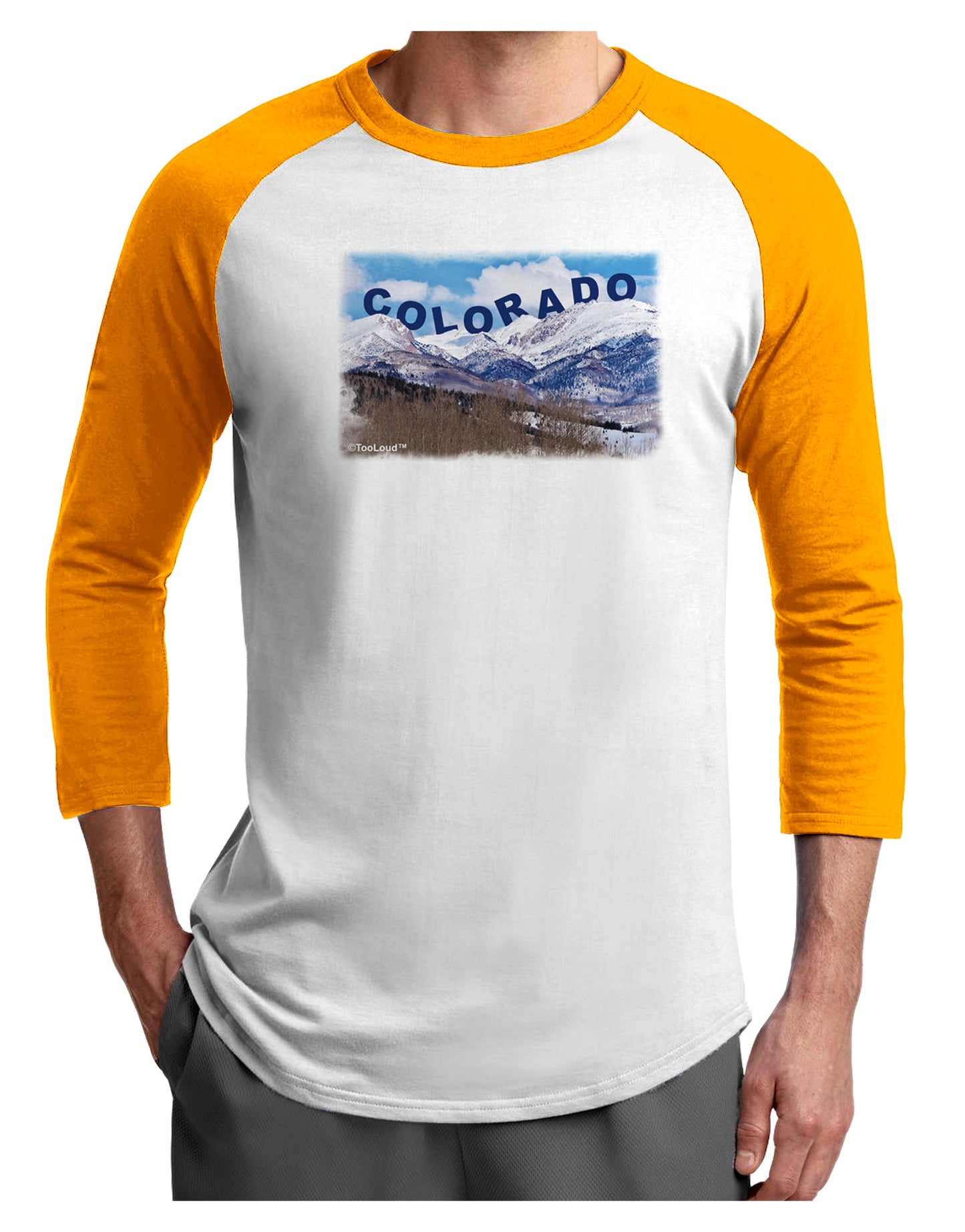 Pikes Peak Text Adult Raglan Shirt-Raglan Shirt-TooLoud-White-Gold-X-Small-Davson Sales