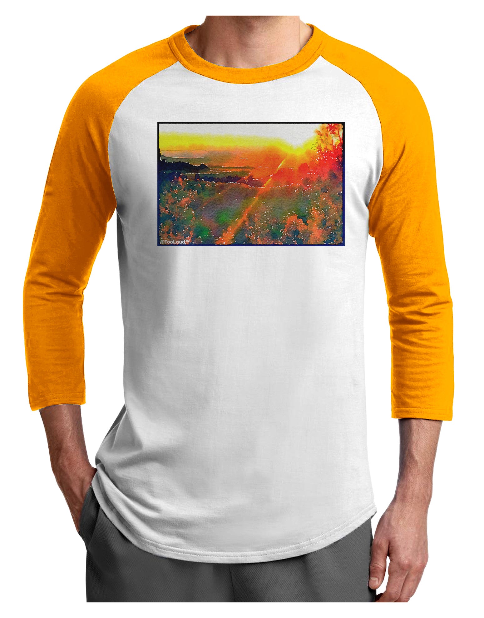 Colorado Sunset Watercolor Adult Raglan Shirt-TooLoud-White-Gold-X-Small-Davson Sales