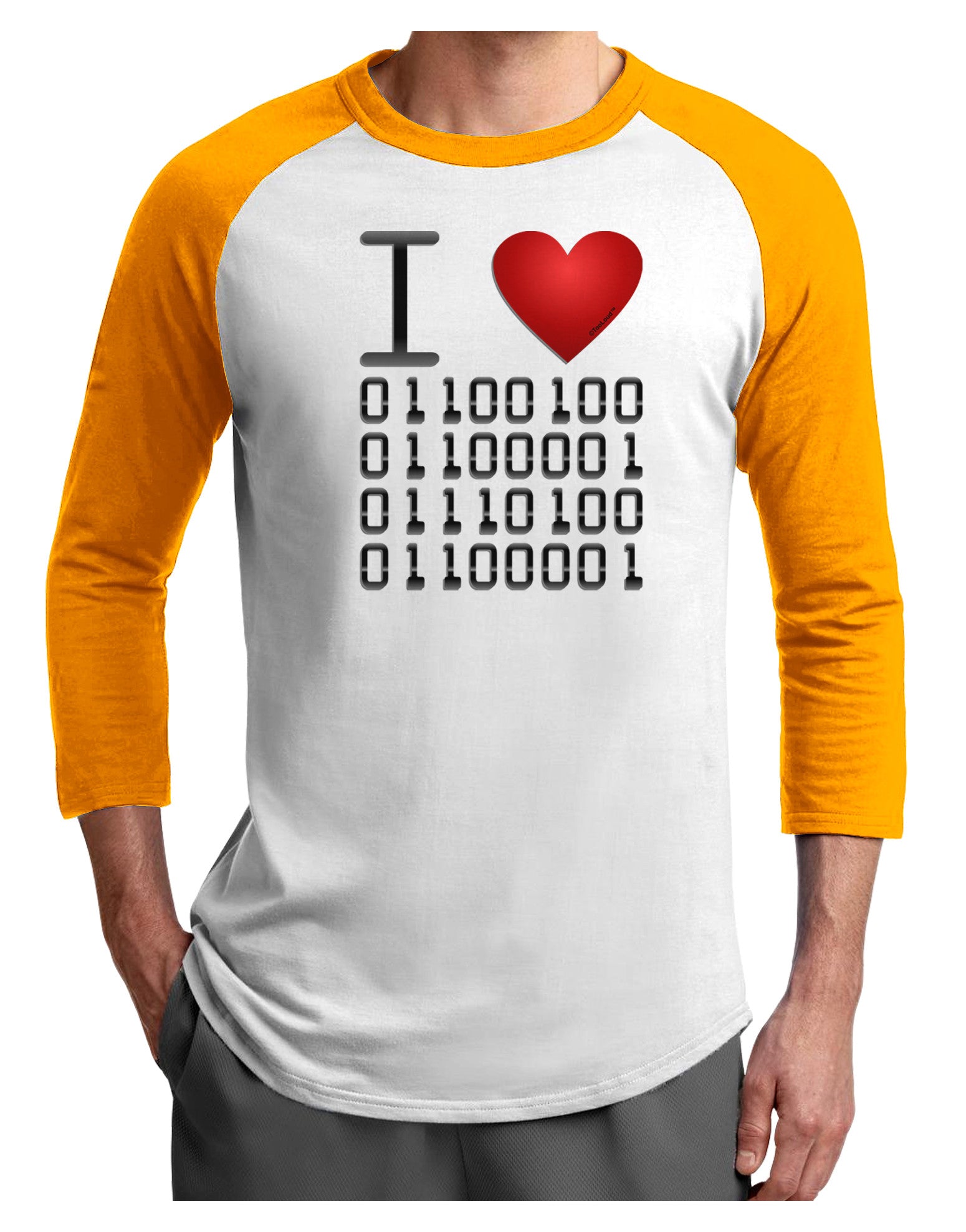 I Heart Binary Data Adult Raglan Shirt-Raglan Shirt-TooLoud-White-Gold-X-Small-Davson Sales