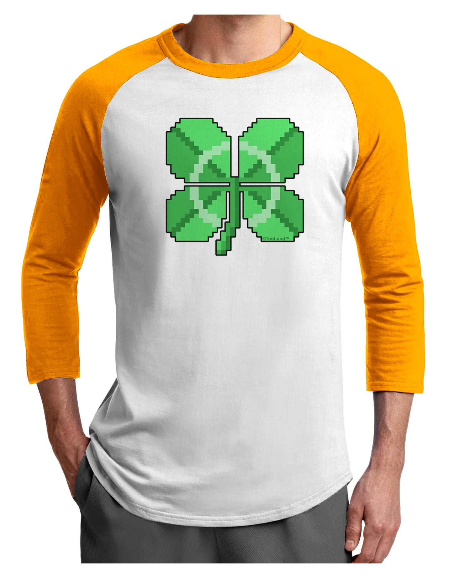 Pixel Four Leaf Clover Adult Raglan Shirt-TooLoud-White-Gold-X-Small-Davson Sales