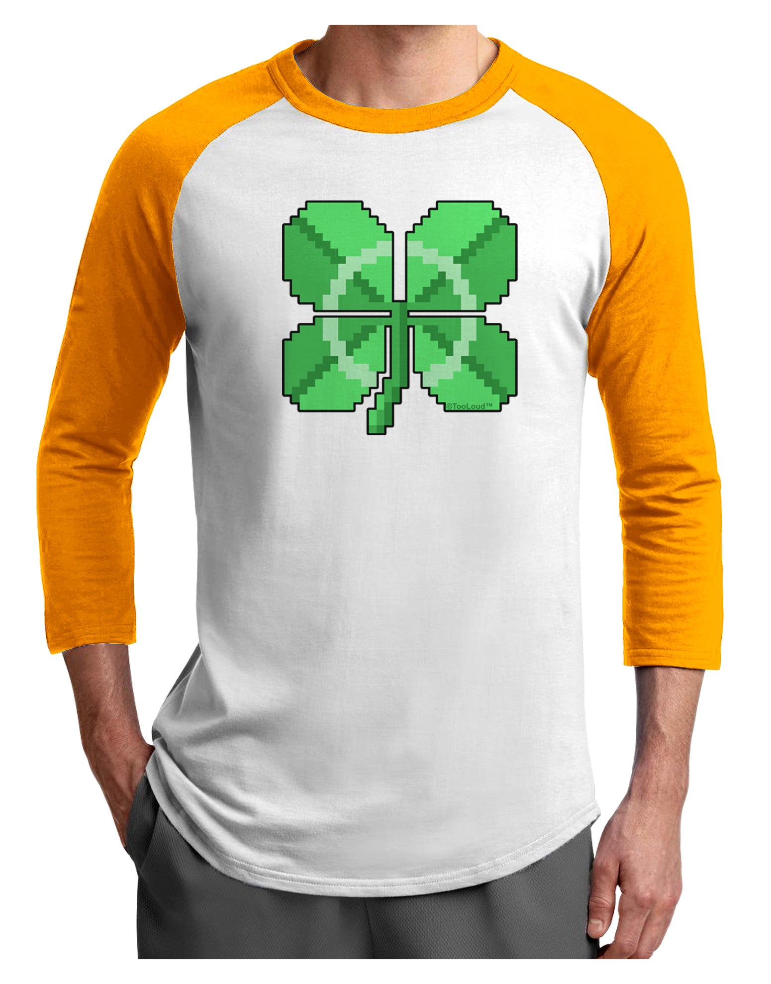 Pixel Four Leaf Clover Adult Raglan Shirt-TooLoud-White-Gold-X-Small-Davson Sales