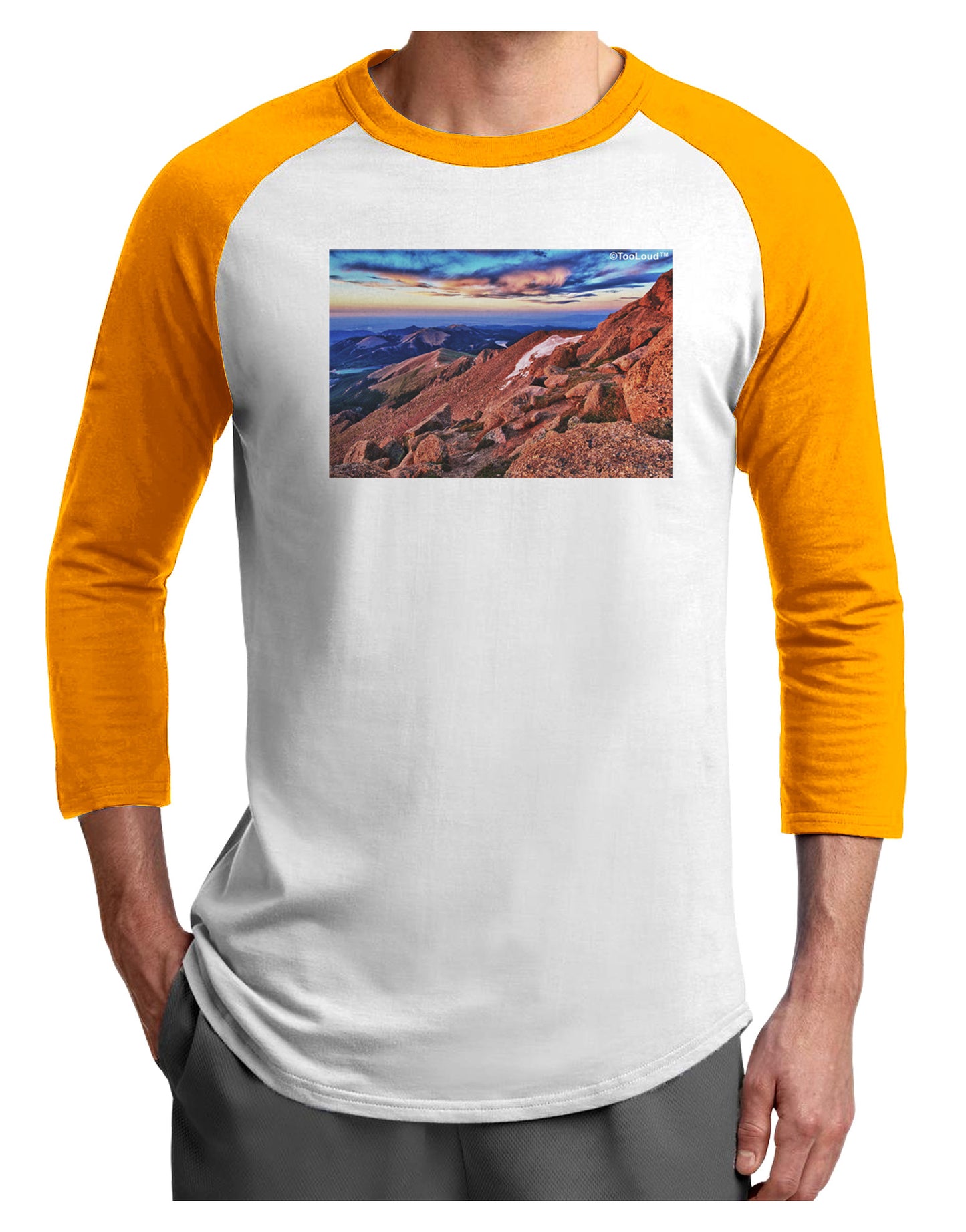Colorado Mtn Sunset Adult Raglan Shirt-Raglan Shirt-TooLoud-White-Gold-X-Small-Davson Sales
