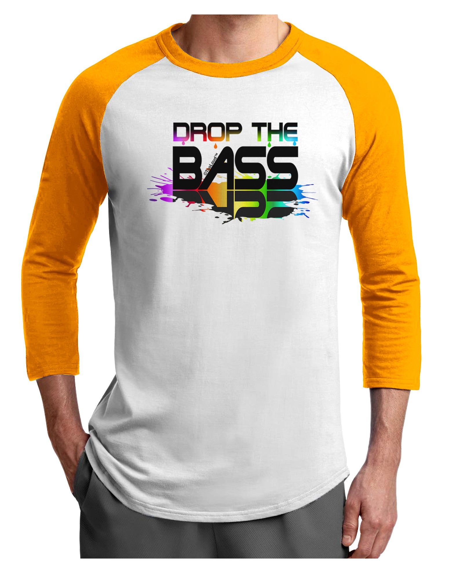 Paint Drop The Bass Adult Raglan Shirt-Raglan Shirt-TooLoud-White-Gold-X-Small-Davson Sales