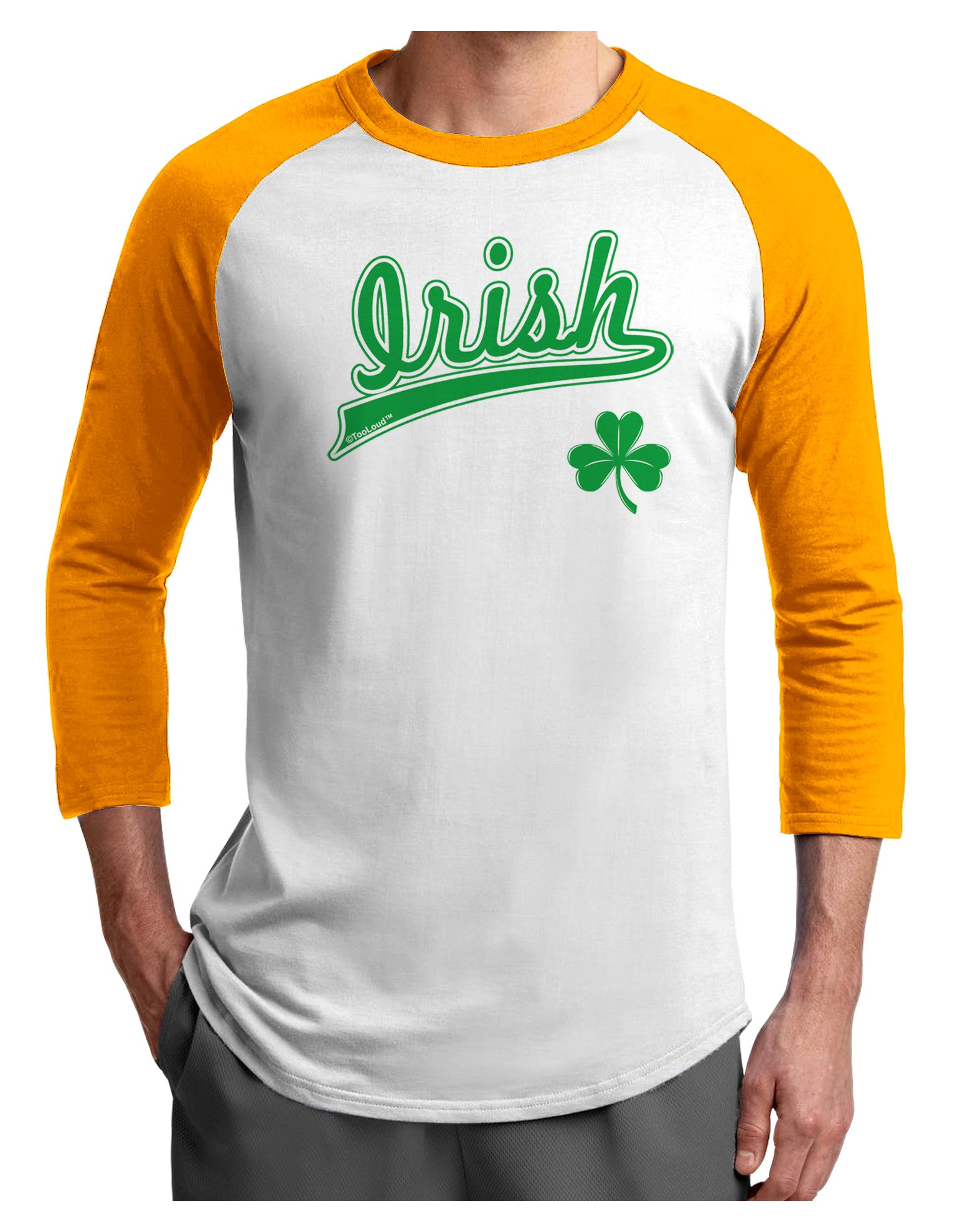 Irish Jersey Adult Raglan Shirt-TooLoud-White-Gold-X-Small-Davson Sales