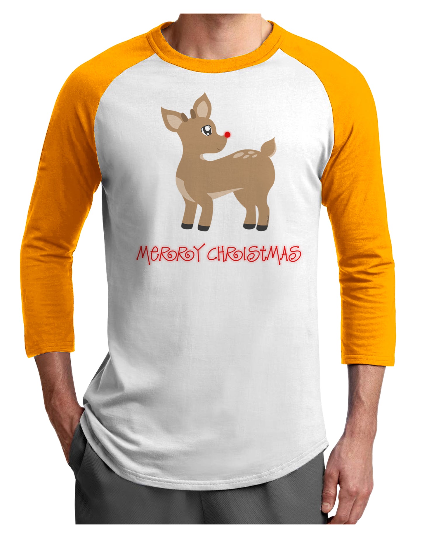 Cute Rudolph the Reindeer - Merry Christmas Adult Raglan Shirt by TooLoud-TooLoud-White-Gold-X-Small-Davson Sales