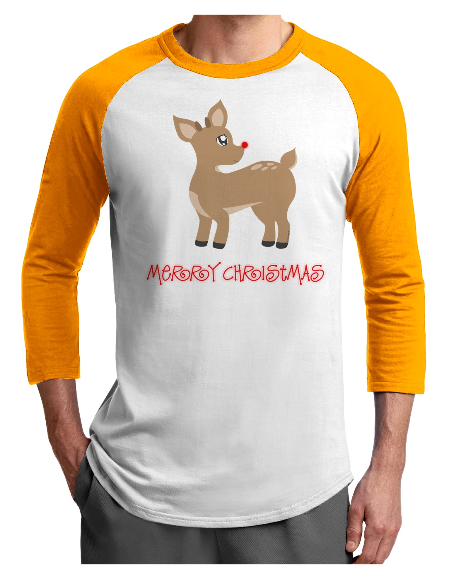 Cute Rudolph the Reindeer - Merry Christmas Adult Raglan Shirt by TooLoud-TooLoud-White-Gold-X-Small-Davson Sales