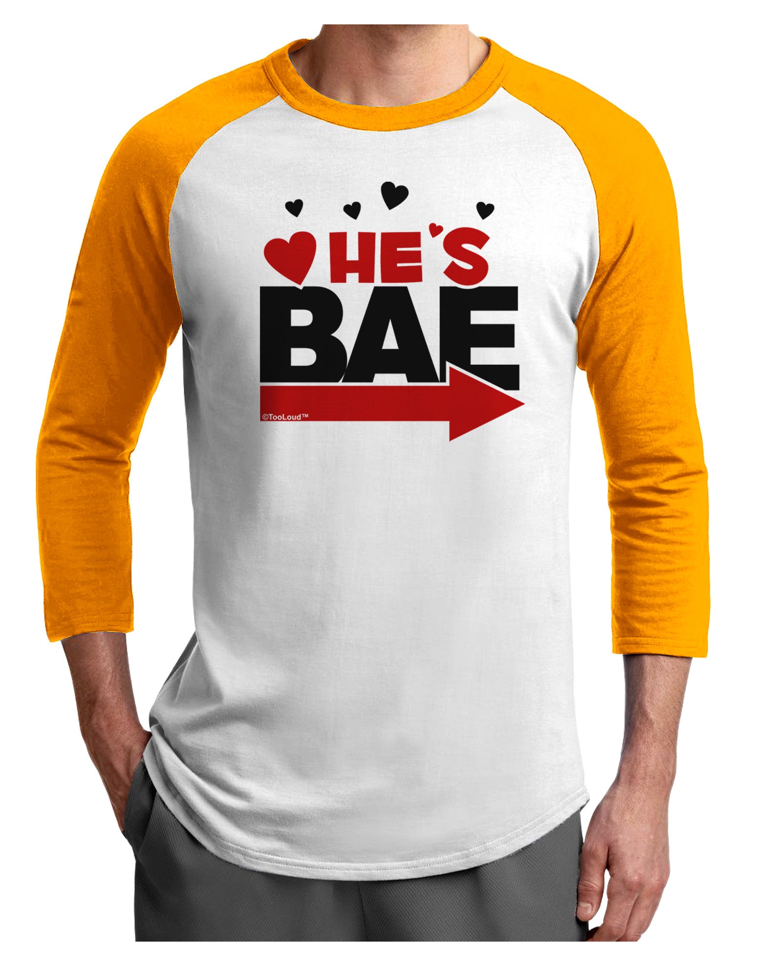 He's BAE - Right Arrow Adult Raglan Shirt-Raglan Shirt-TooLoud-White-Gold-X-Small-Davson Sales