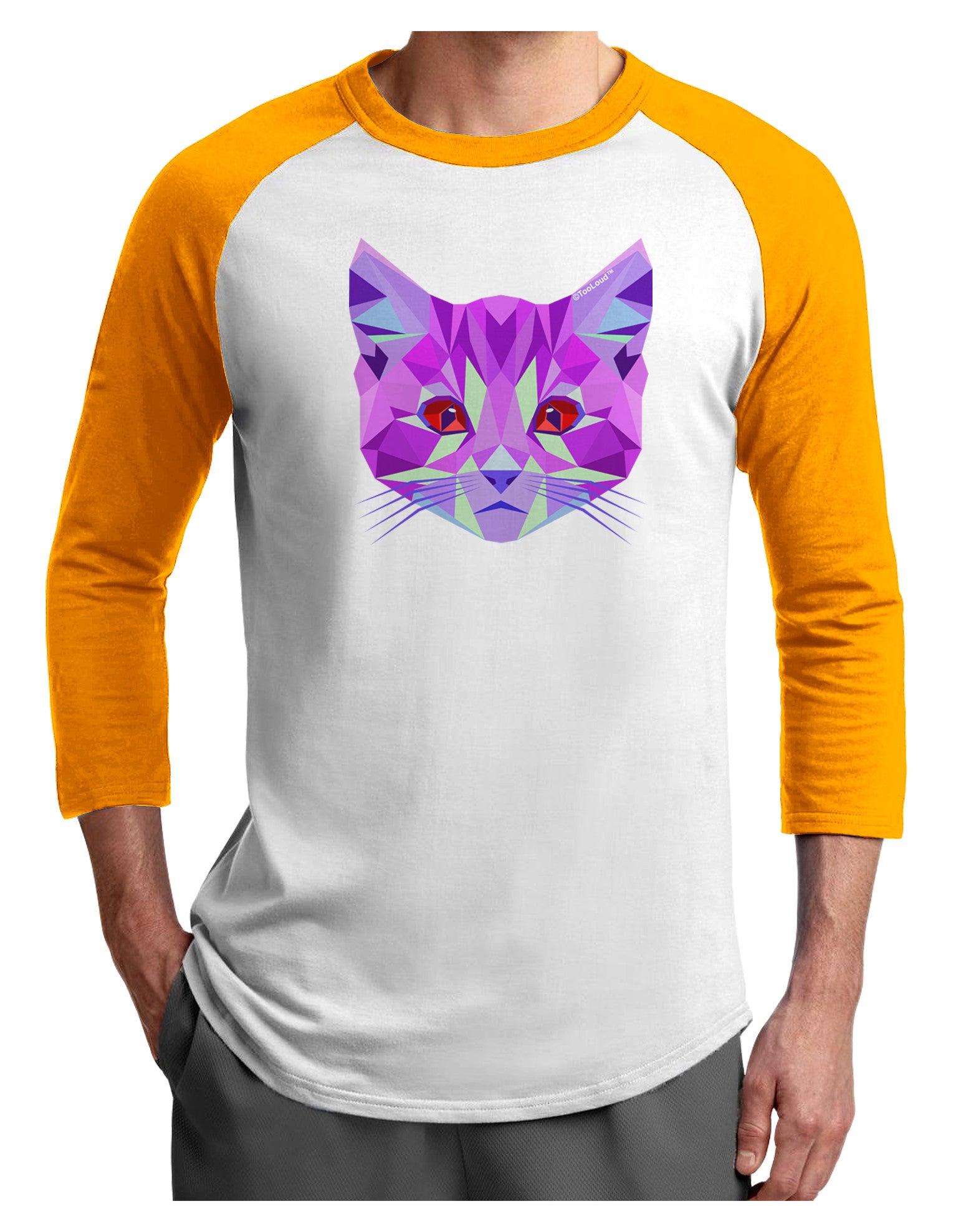Geometric Kitty Purple Adult Raglan Shirt-Raglan Shirt-TooLoud-White-Gold-X-Small-Davson Sales