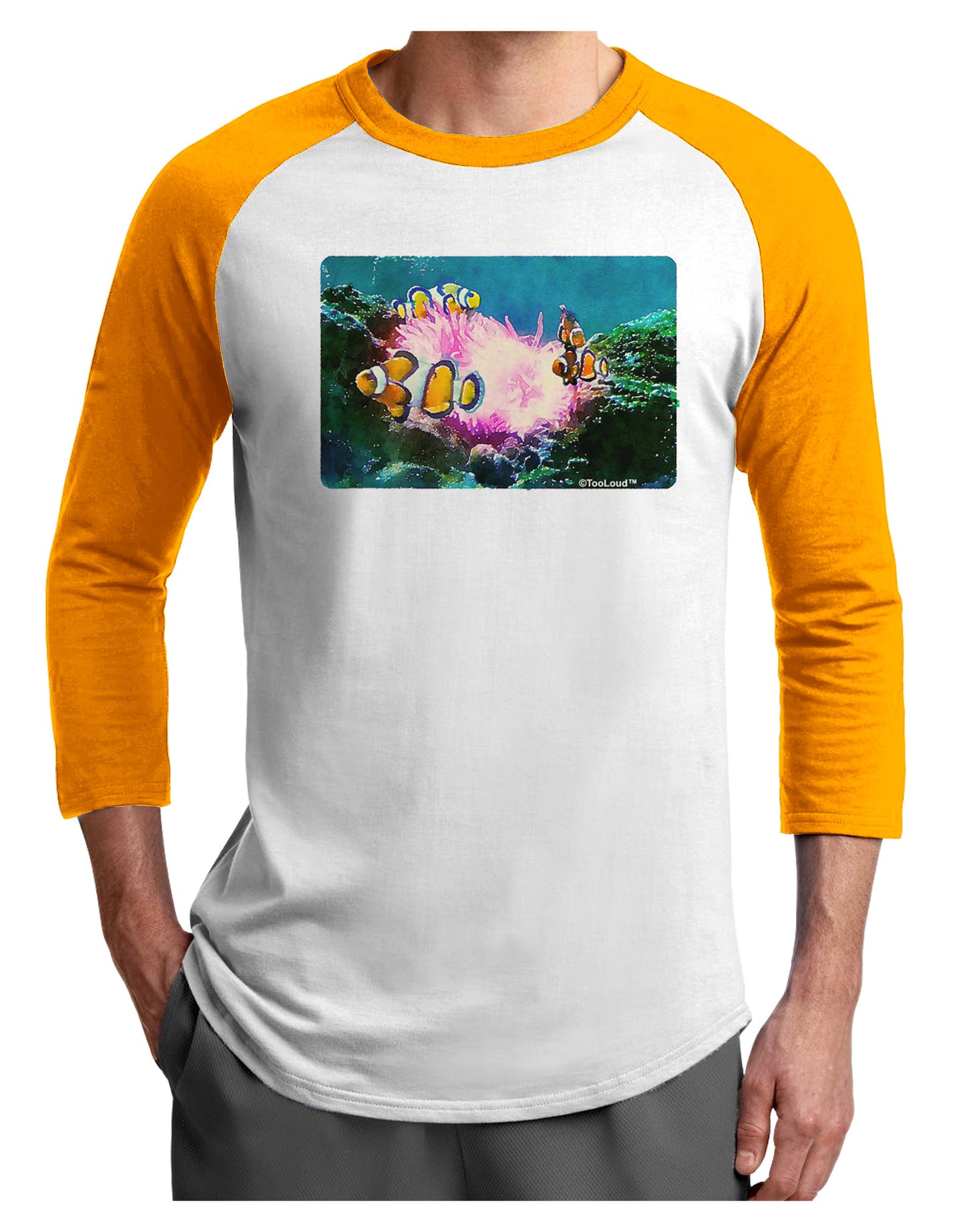 Clownfish Watercolor Adult Raglan Shirt-TooLoud-White-Gold-X-Small-Davson Sales