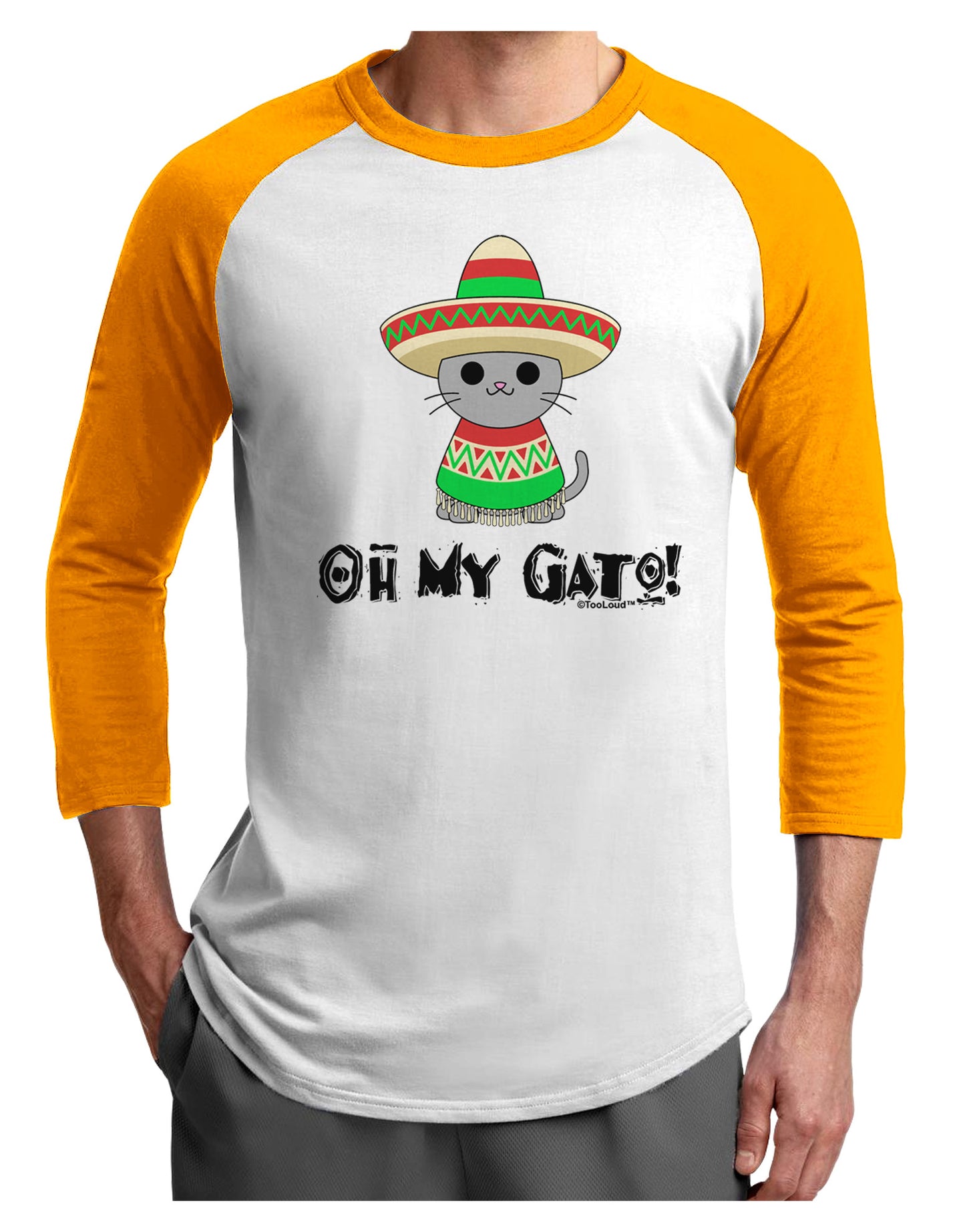 Oh My Gato - Cinco De Mayo Adult Raglan Shirt-TooLoud-White-Gold-X-Small-Davson Sales