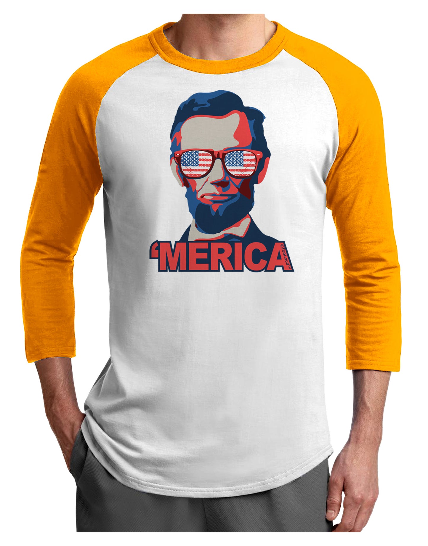 Lincoln Merica Adult Raglan Shirt-Raglan Shirt-TooLoud-White-Gold-X-Small-Davson Sales