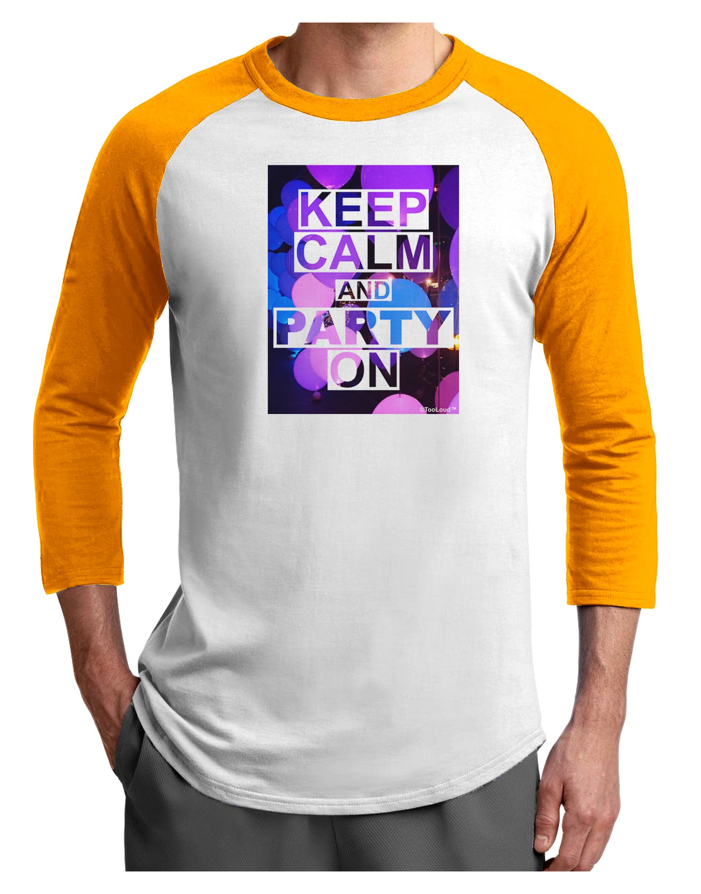 Keep Calm - Party Balloons Adult Raglan Shirt-Raglan Shirt-TooLoud-White-Gold-X-Small-Davson Sales