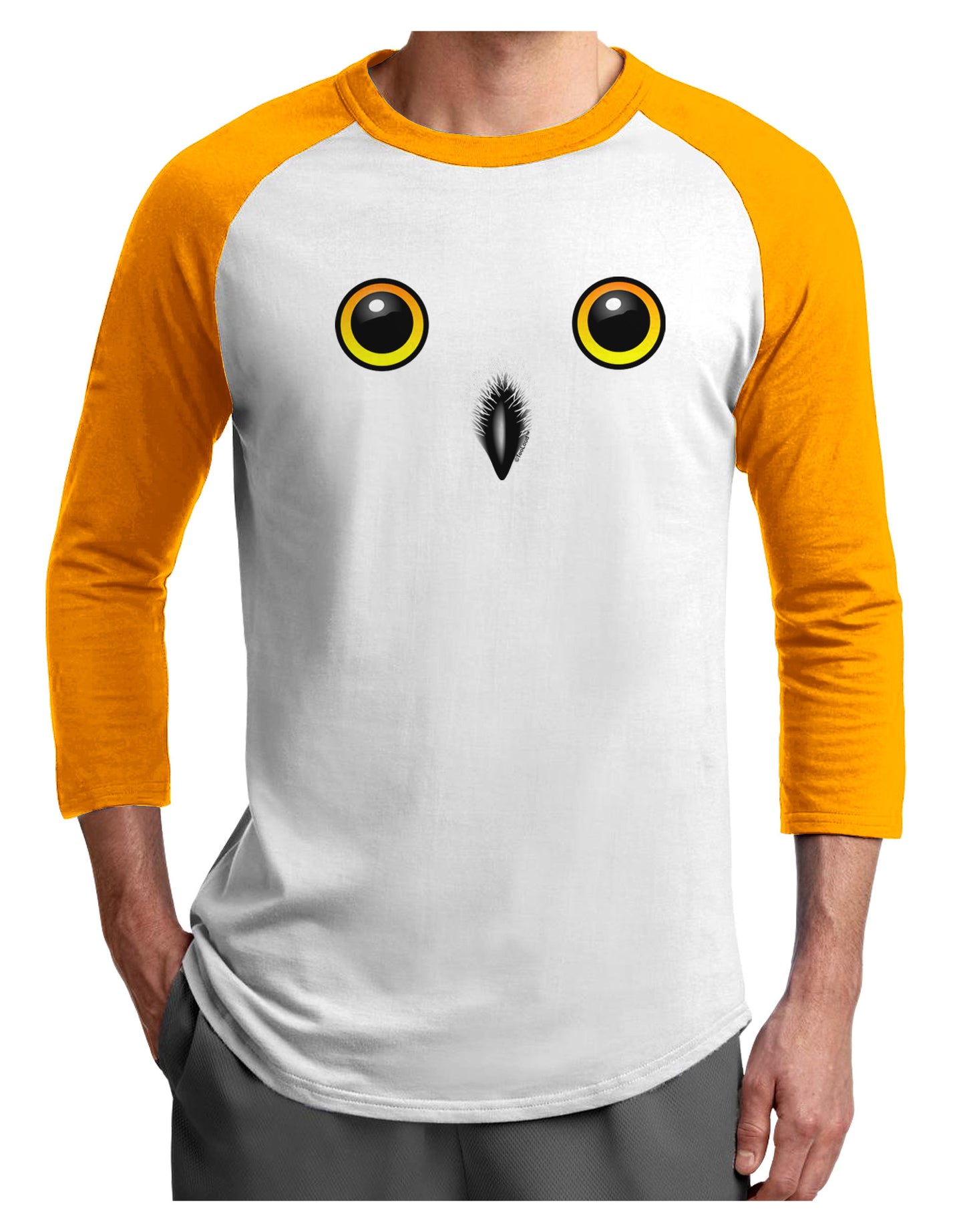Cute Snowy Owl Face Adult Raglan Shirt-Raglan Shirt-TooLoud-White-Gold-X-Small-Davson Sales