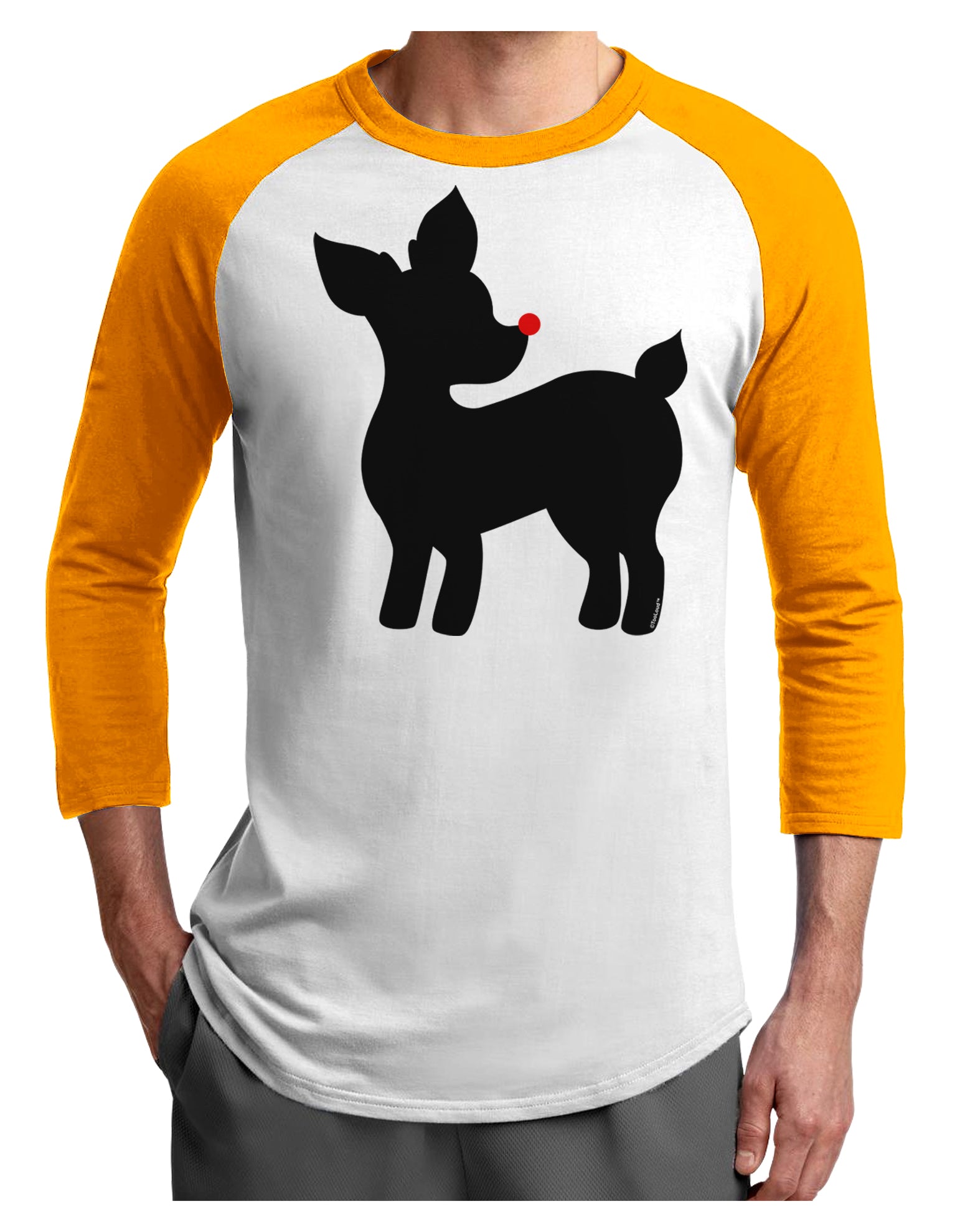 Cute Rudolph Silhouette - Christmas Adult Raglan Shirt by TooLoud-TooLoud-White-Gold-X-Small-Davson Sales
