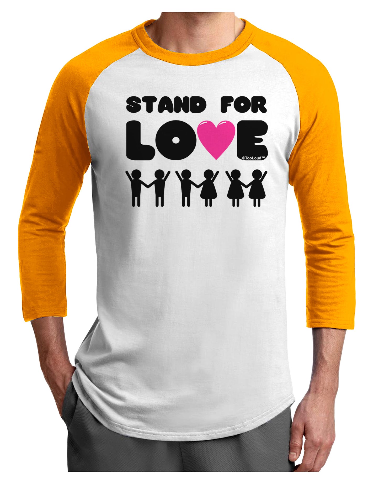 Stand For Love Pink Heart Adult Raglan Shirt-TooLoud-White-Gold-X-Small-Davson Sales