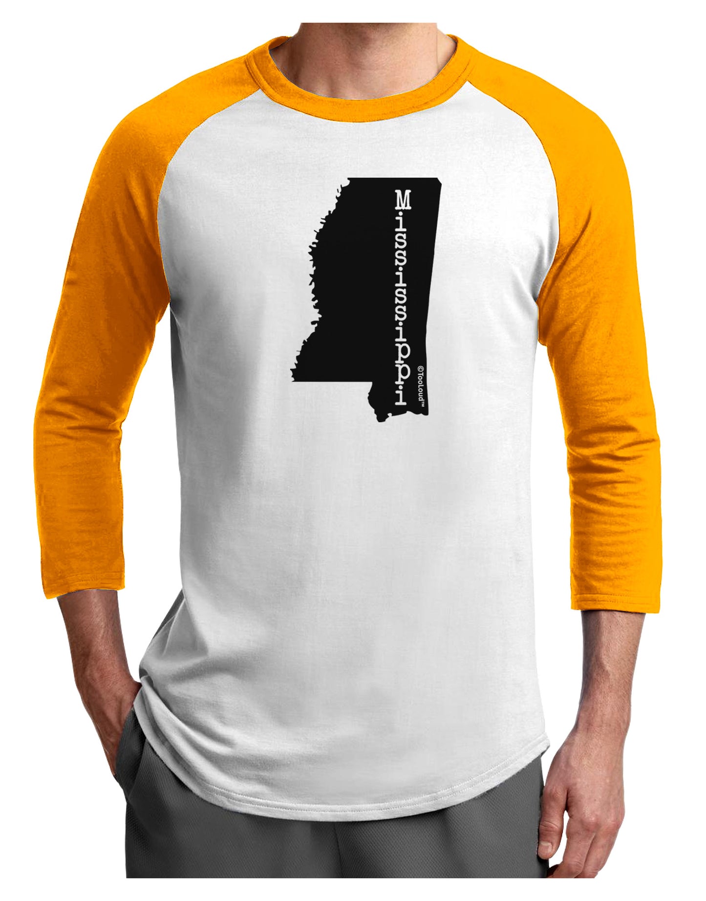 Mississippi - United States Shape Adult Raglan Shirt-Raglan Shirt-TooLoud-White-Gold-X-Small-Davson Sales
