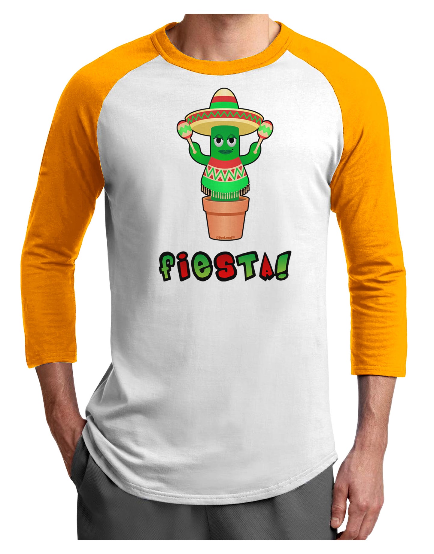 Fiesta Cactus Poncho Text Adult Raglan Shirt-Raglan Shirt-TooLoud-White-Gold-X-Small-Davson Sales