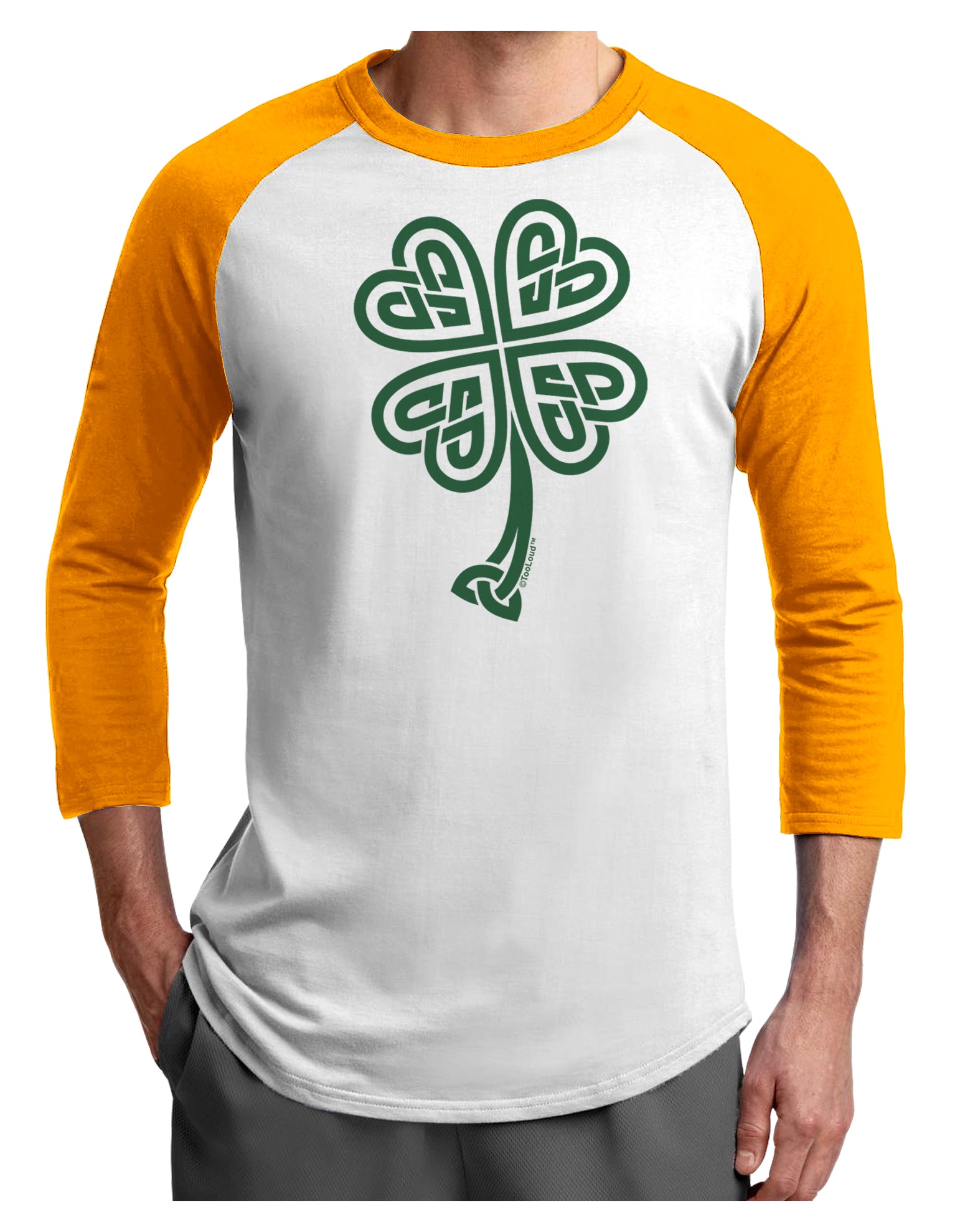 Celtic Knot 4 Leaf Clover St Patricks Adult Raglan Shirt-Raglan Shirt-TooLoud-White-Gold-X-Small-Davson Sales