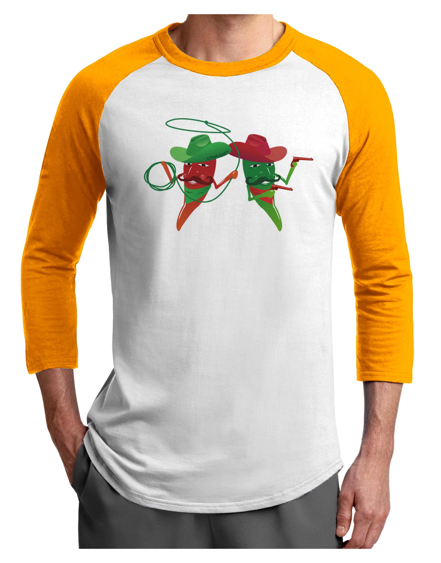 Cowboy Chili Peppers Adult Raglan Shirt-Raglan Shirt-TooLoud-White-Gold-X-Small-Davson Sales