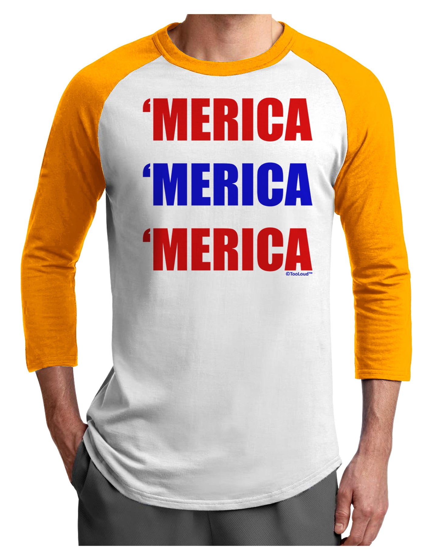 Merica Merica Merica - Red and Blue Adult Raglan Shirt-TooLoud-White-Gold-X-Small-Davson Sales