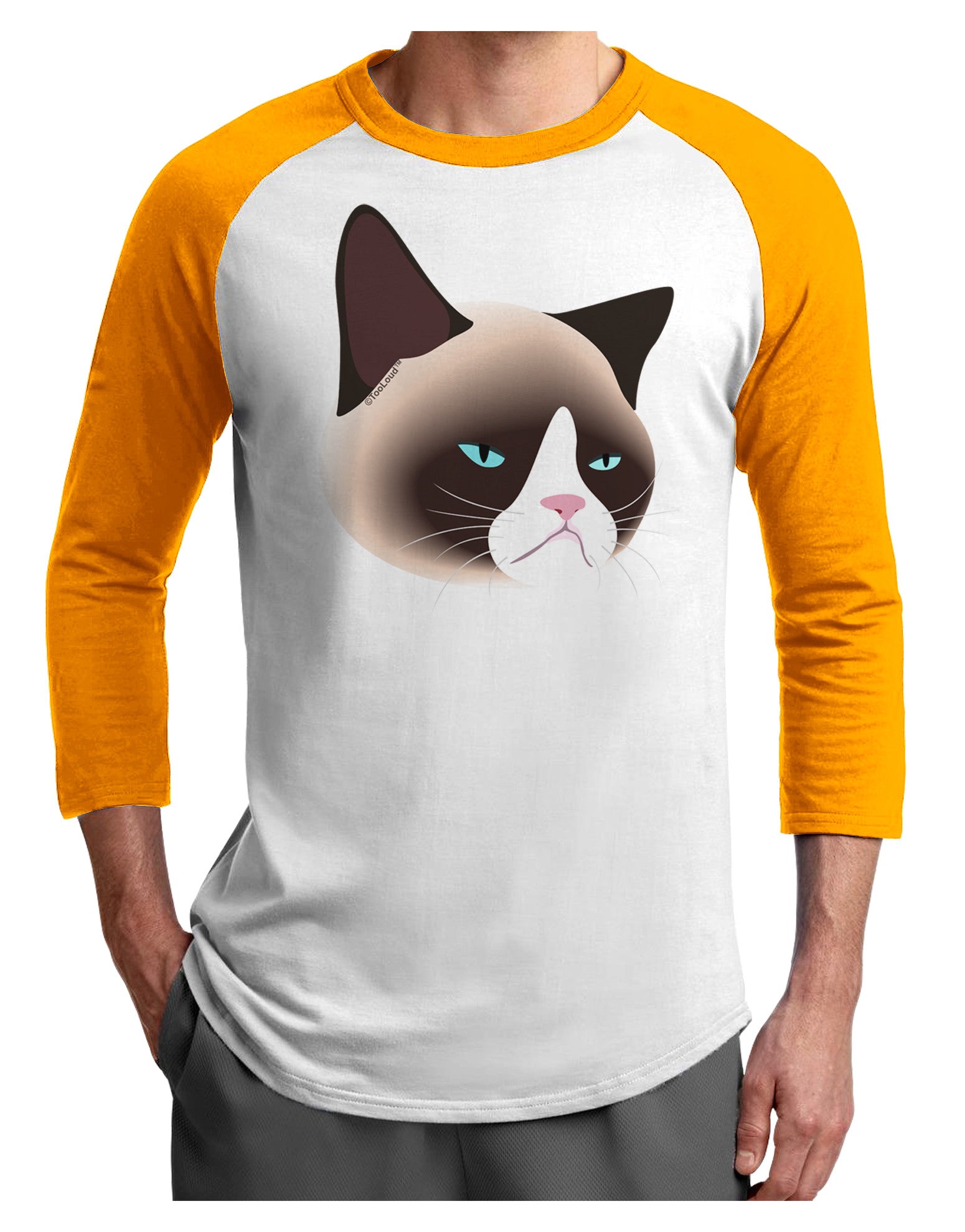 Cute Disgruntled Siamese Cat Adult Raglan Shirt-Raglan Shirt-TooLoud-White-Gold-X-Small-Davson Sales