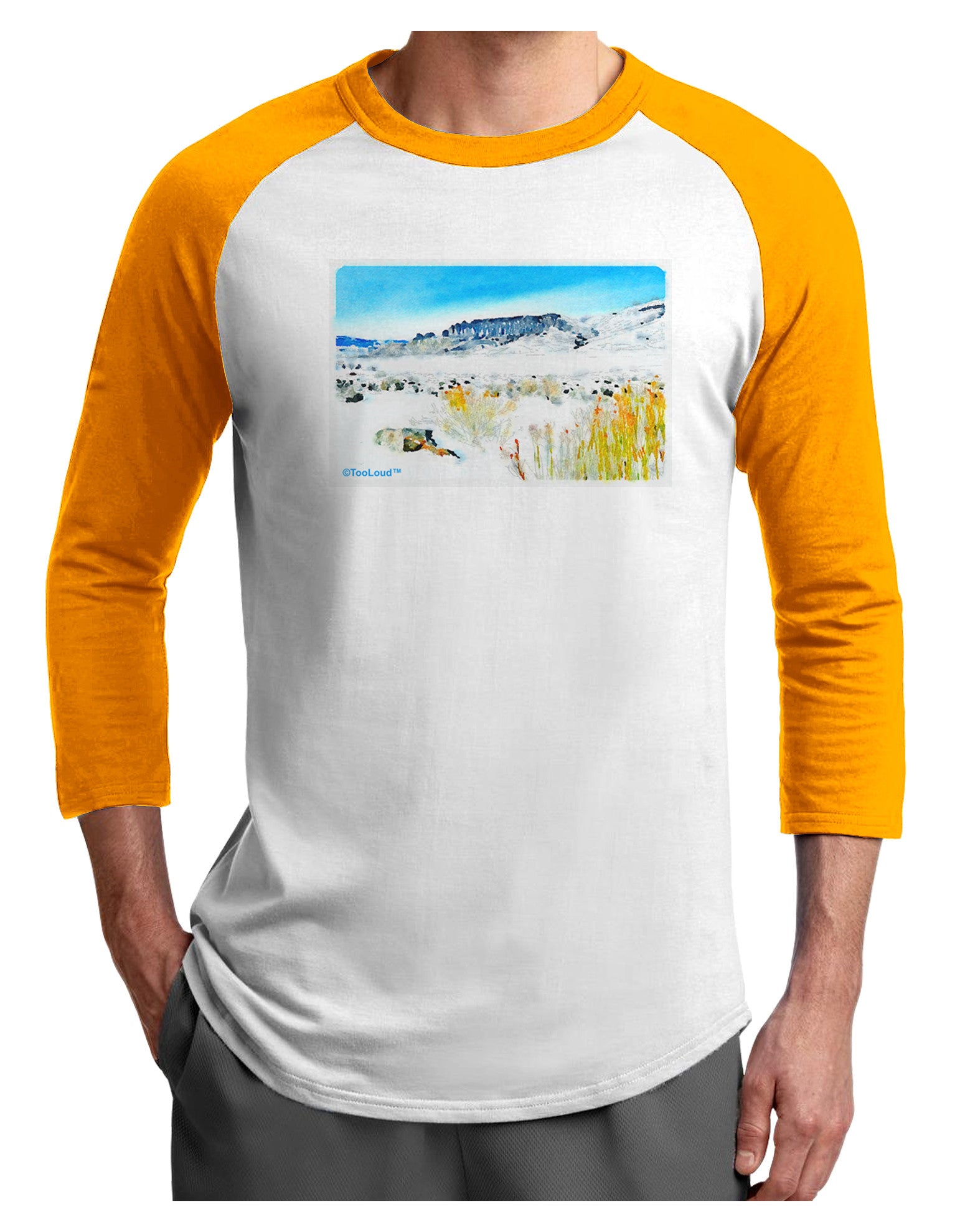 CO Snow Scene Watercolor Adult Raglan Shirt-Raglan Shirt-TooLoud-White-Gold-X-Small-Davson Sales