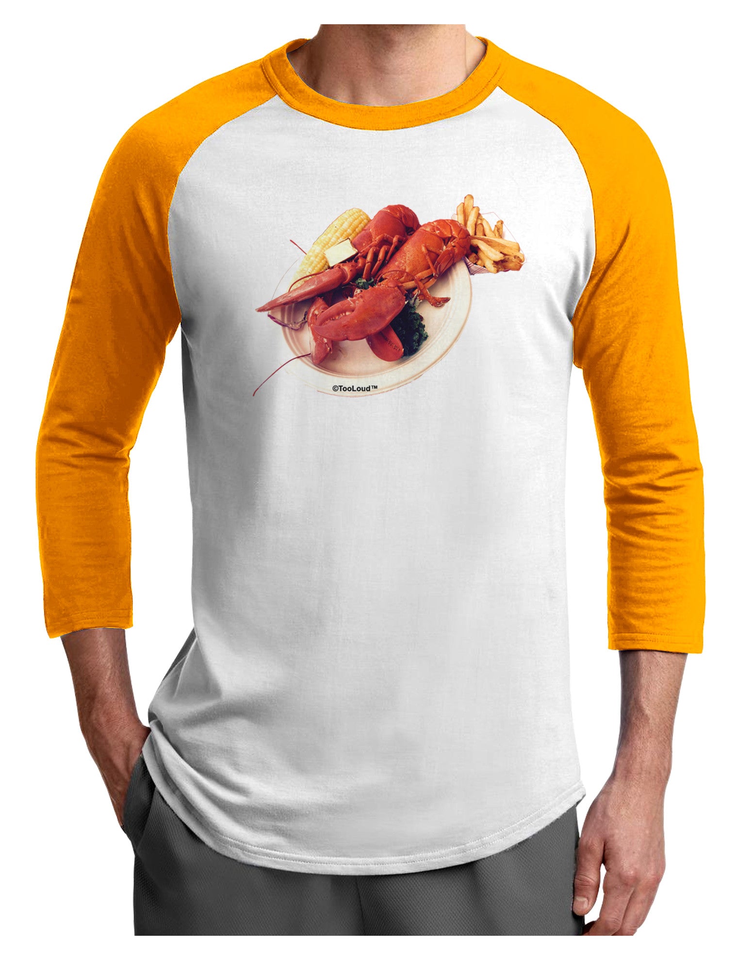 Lobster Plate Adult Raglan Shirt-TooLoud-White-Gold-X-Small-Davson Sales