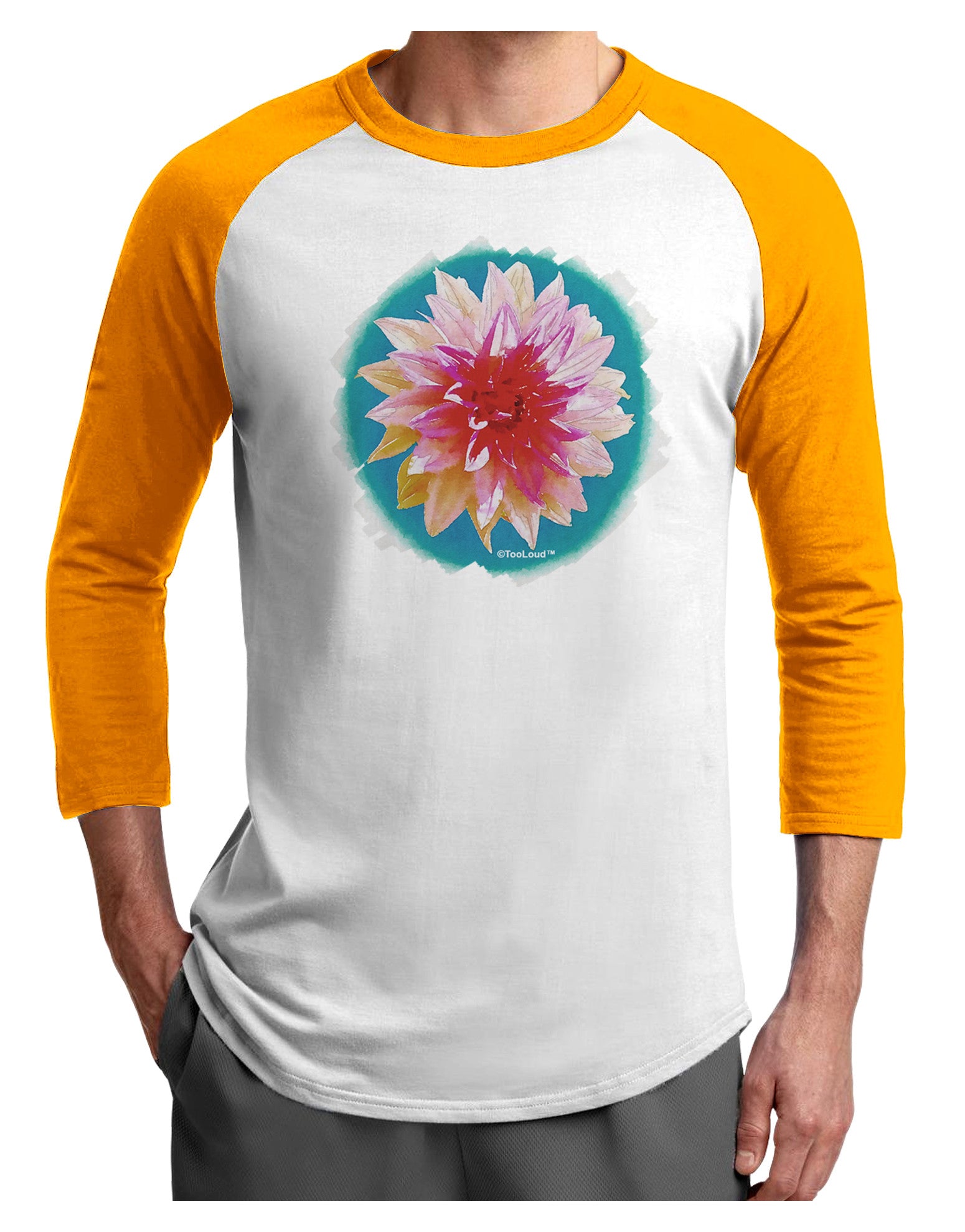 Watercolor Flower Adult Raglan Shirt-TooLoud-White-Gold-X-Small-Davson Sales