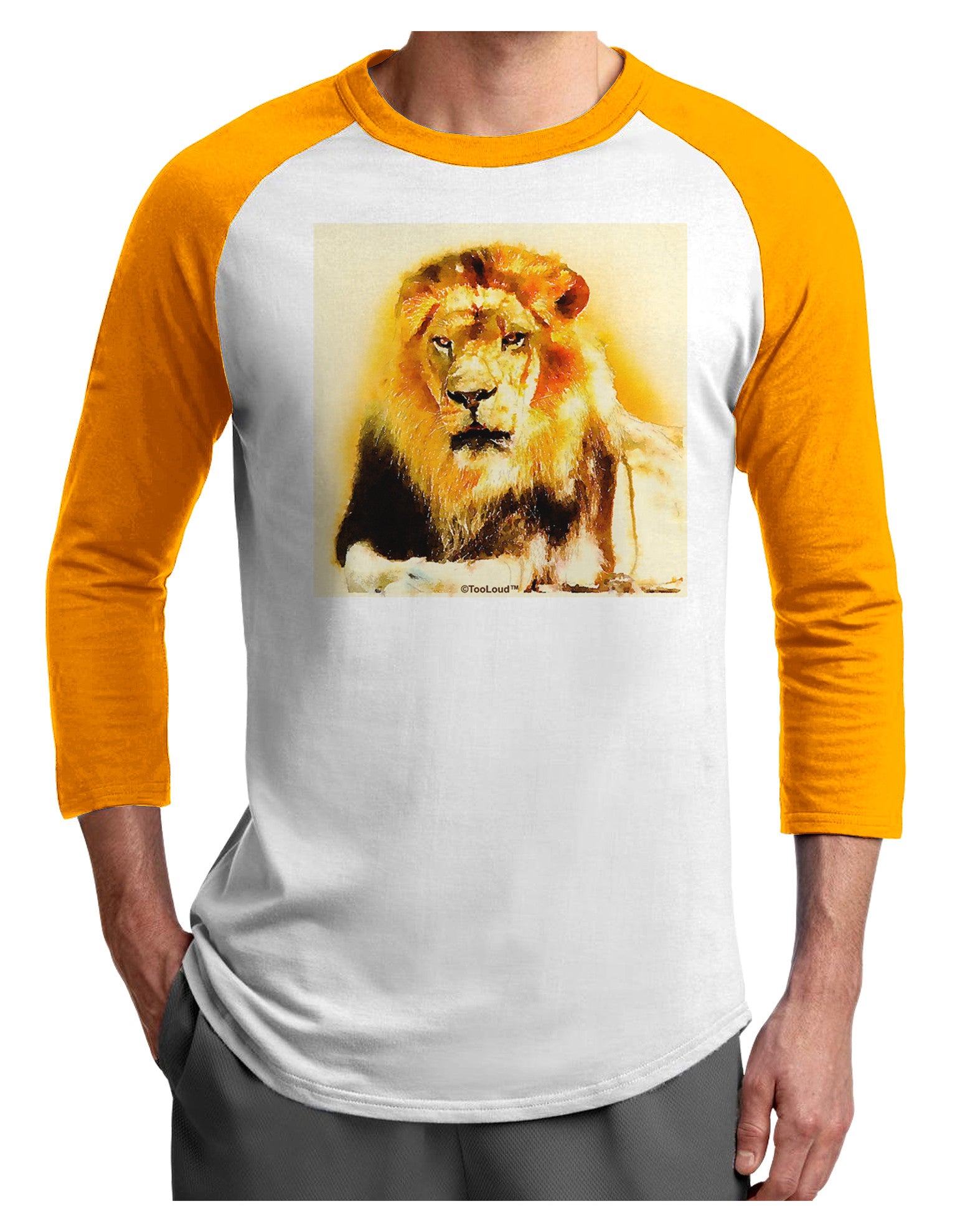 Lion Watercolor 4 Adult Raglan Shirt-TooLoud-White-Gold-X-Small-Davson Sales