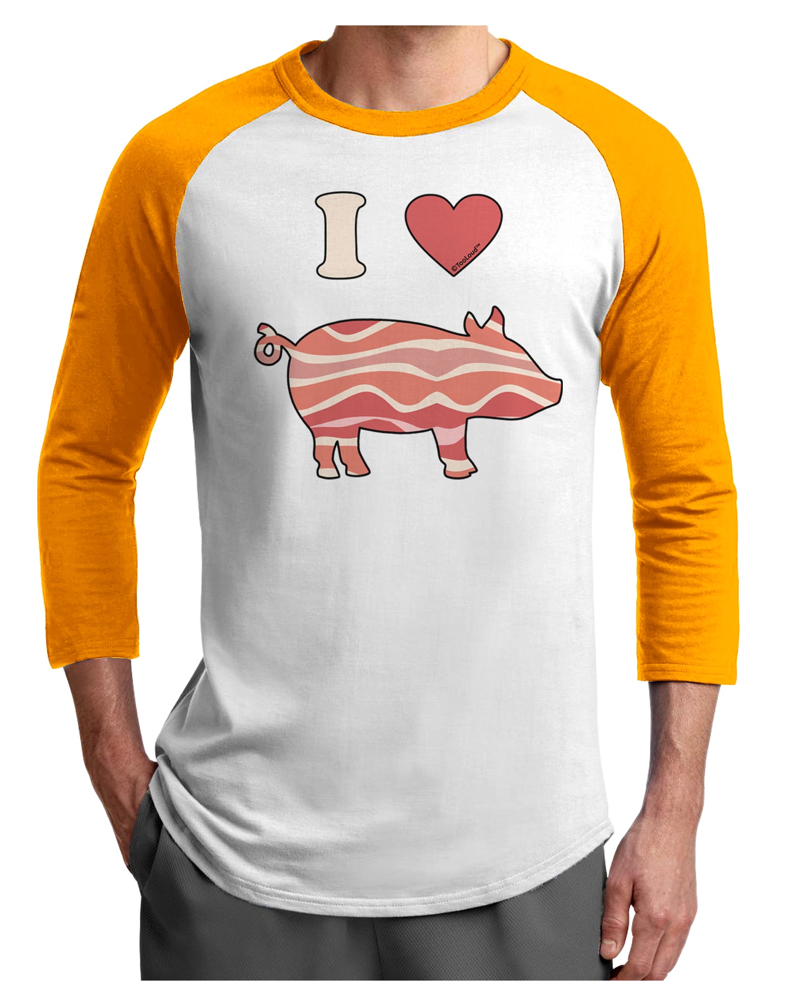 I Heart My Bacon Pig Silhouette Adult Raglan Shirt by TooLoud-TooLoud-White-Gold-X-Small-Davson Sales