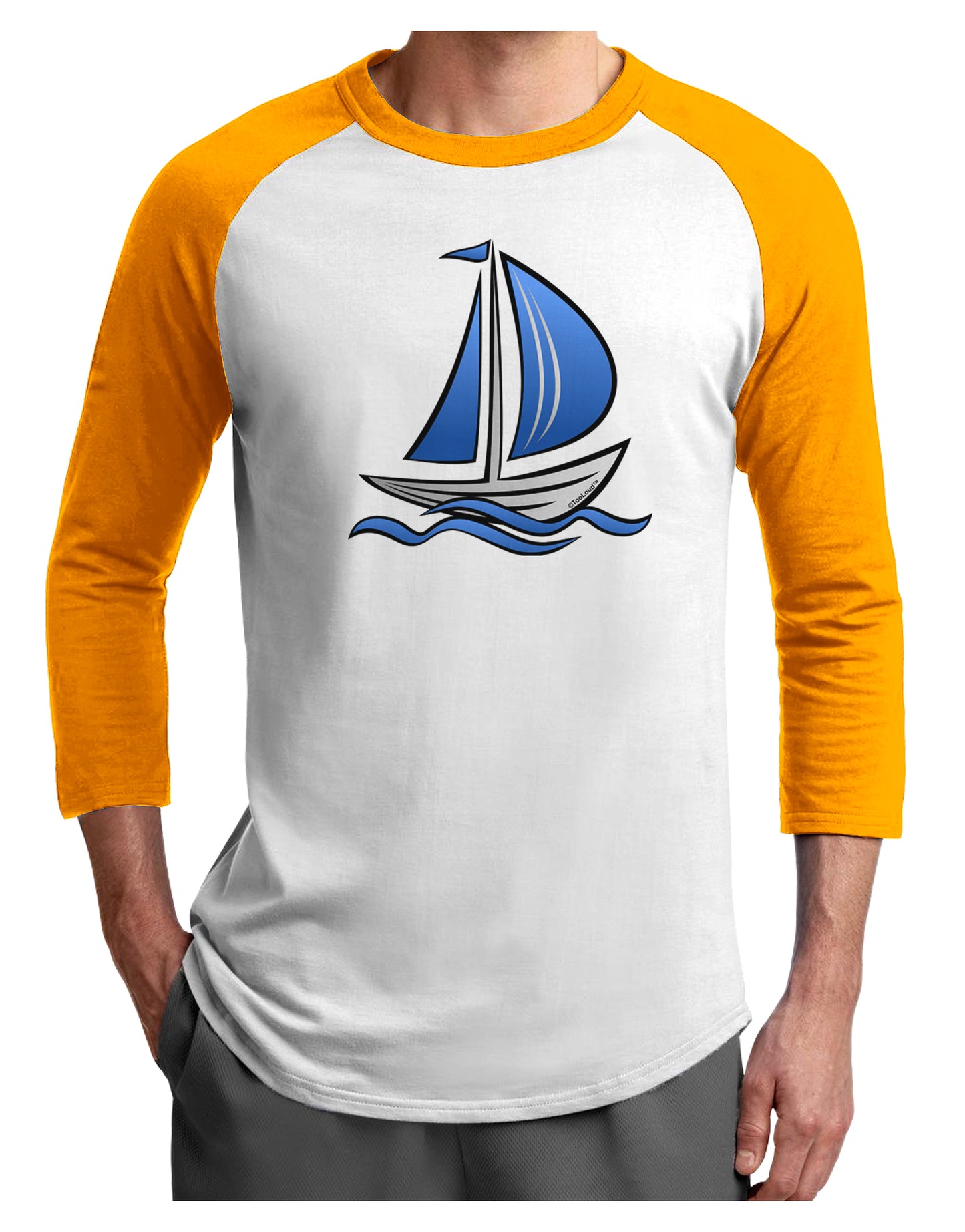 Blue Sailboat Adult Raglan Shirt-Raglan Shirt-TooLoud-White-Gold-X-Small-Davson Sales