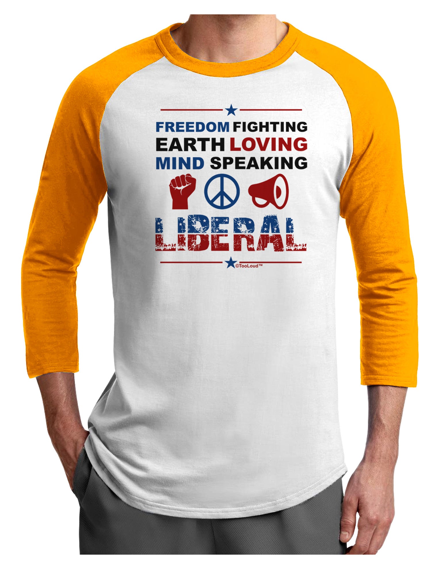Freedom Fighting Liberal Adult Raglan Shirt-Raglan Shirt-TooLoud-White-Gold-X-Small-Davson Sales