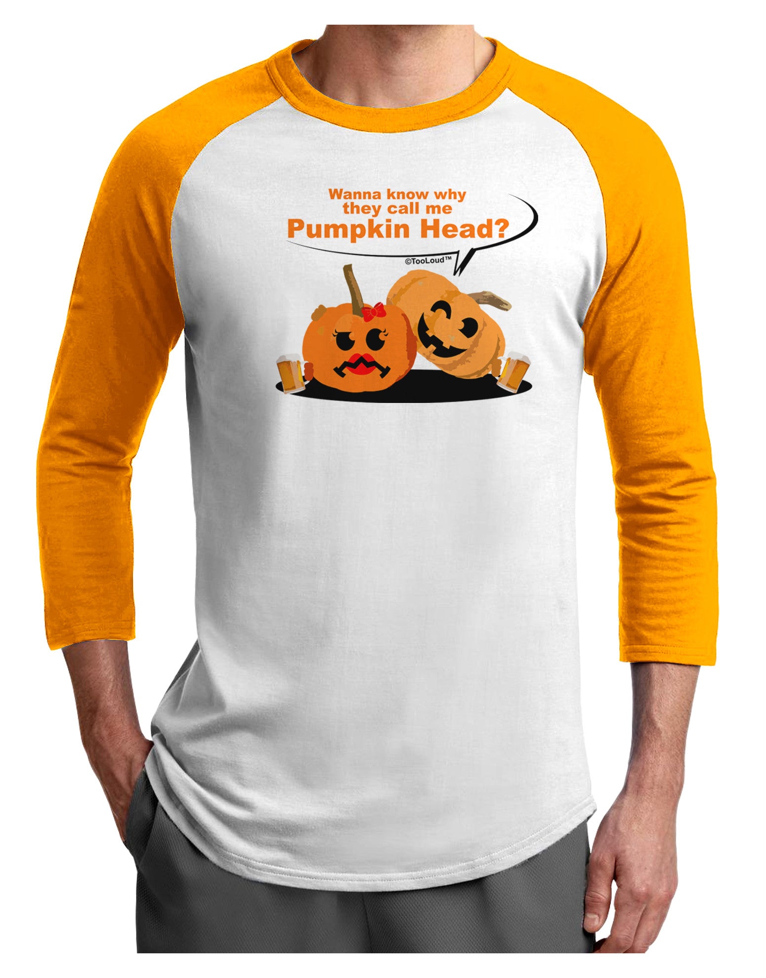 Pumpkin Head Adult Raglan Shirt-Raglan Shirt-TooLoud-White-Gold-X-Small-Davson Sales