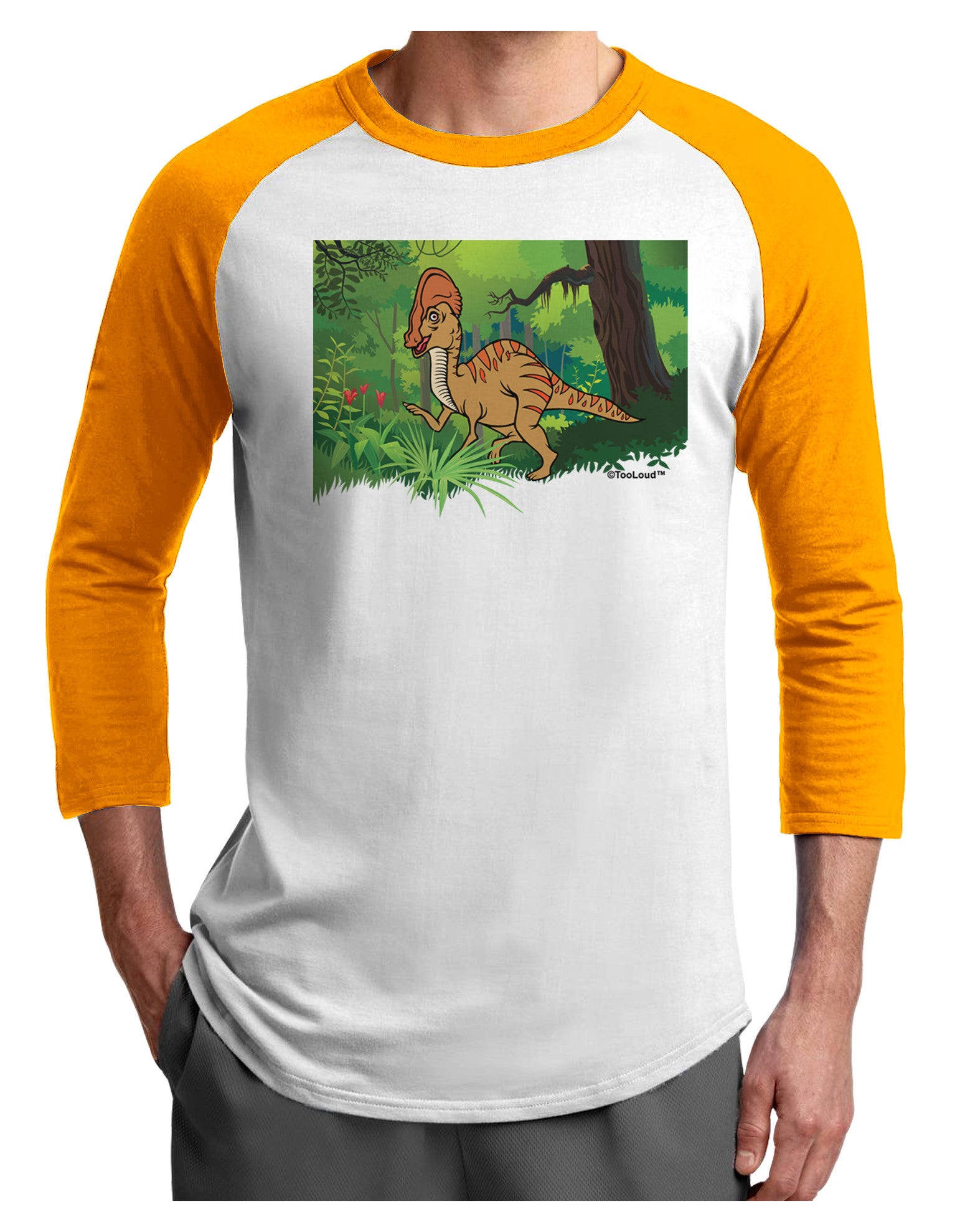 Parasaurolophus Walkeri - Without Name Adult Raglan Shirt-TooLoud-White-Gold-X-Small-Davson Sales