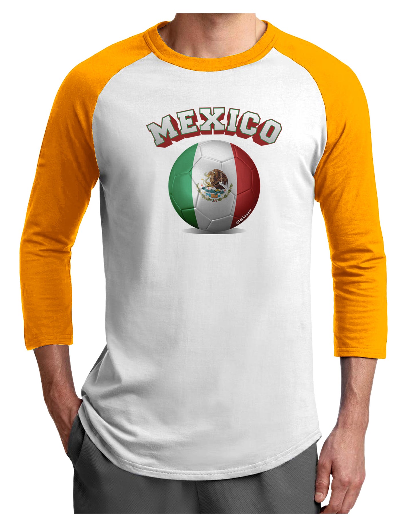 Soccer Ball Flag - Mexico Adult Raglan Shirt-Raglan Shirt-TooLoud-White-Gold-X-Small-Davson Sales