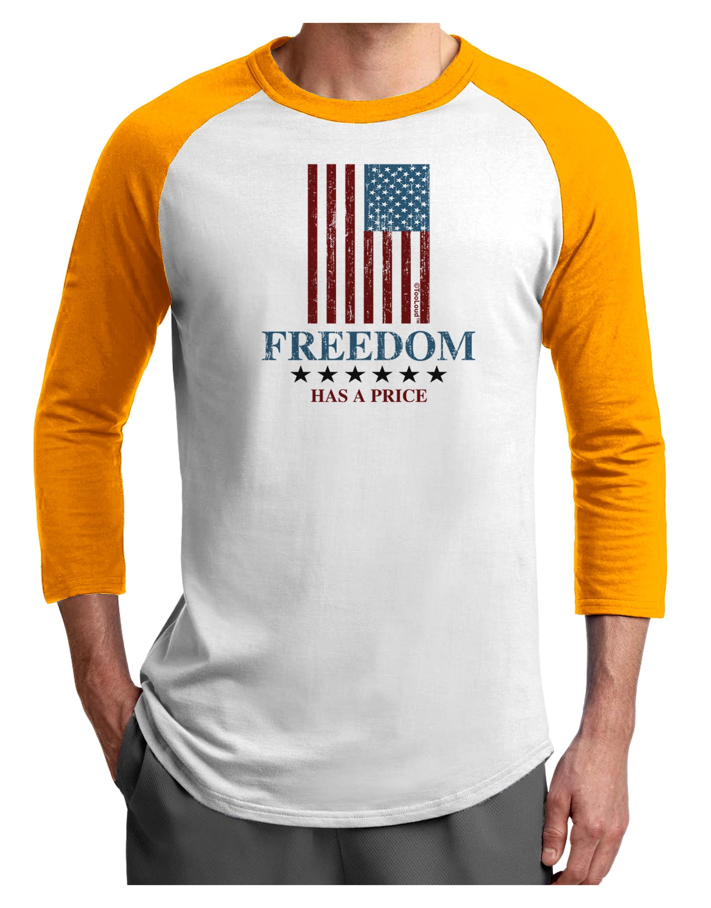 Freedom Flag Color Adult Raglan Shirt-Raglan Shirt-TooLoud-White-Gold-X-Small-Davson Sales