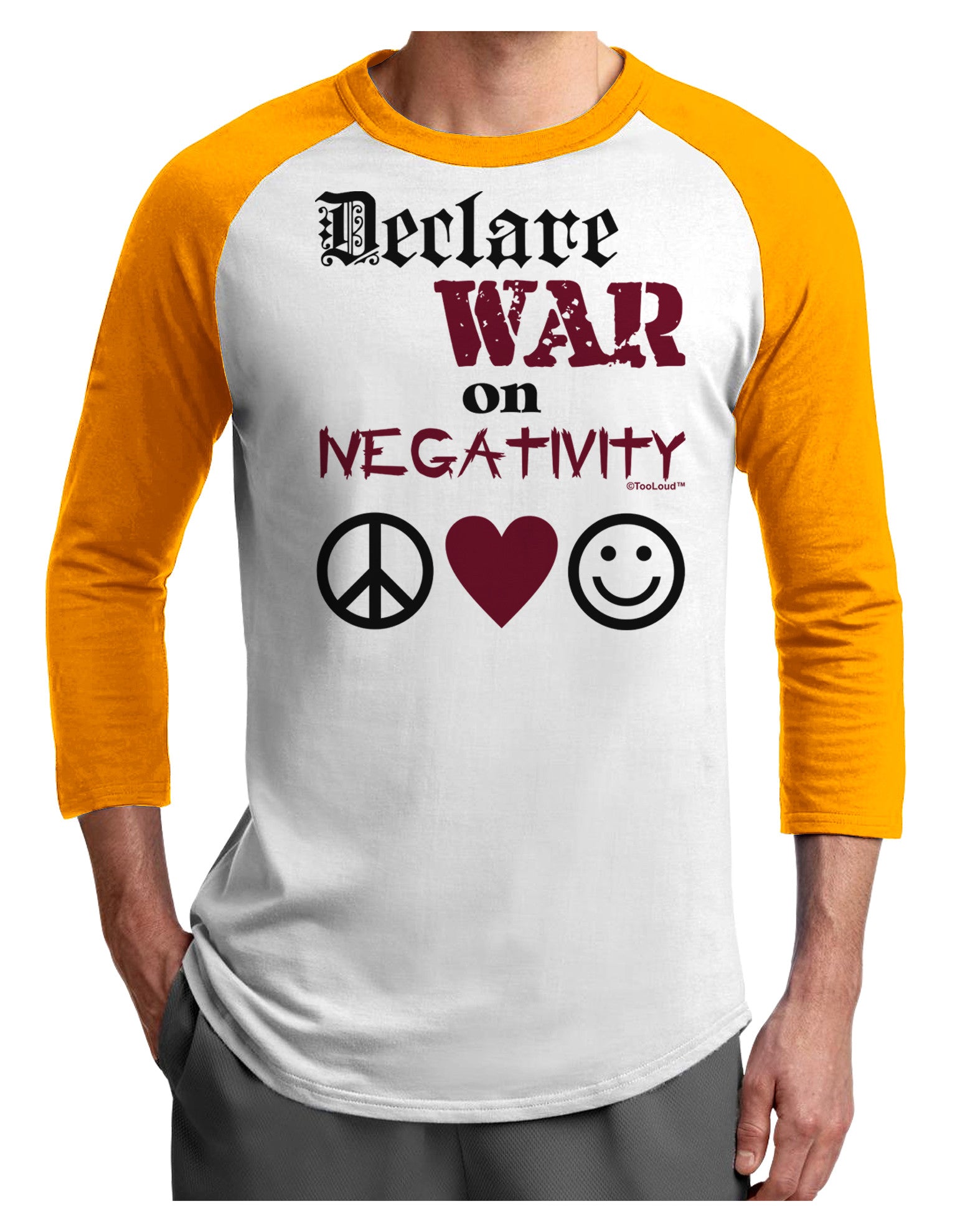 Declare War on Negativity Adult Raglan Shirt by-Raglan Shirt-TooLoud-White-Gold-X-Small-Davson Sales