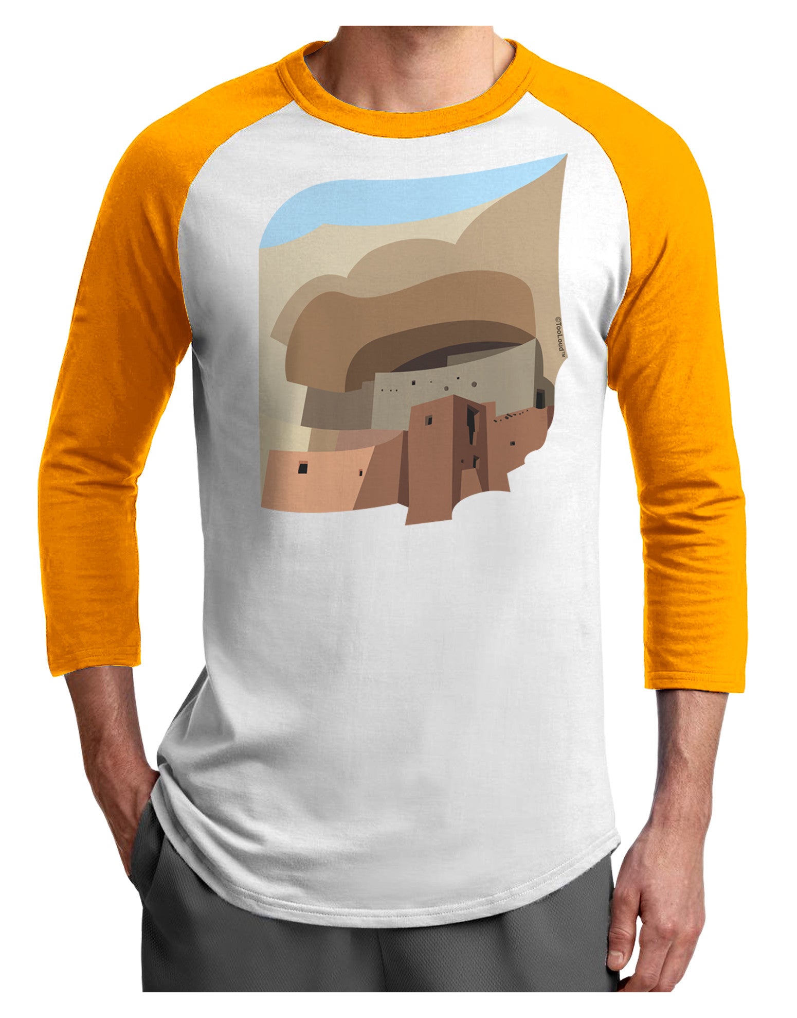 Montezuma Castle Artwork Adult Raglan Shirt-Raglan Shirt-TooLoud-White-Gold-X-Small-Davson Sales