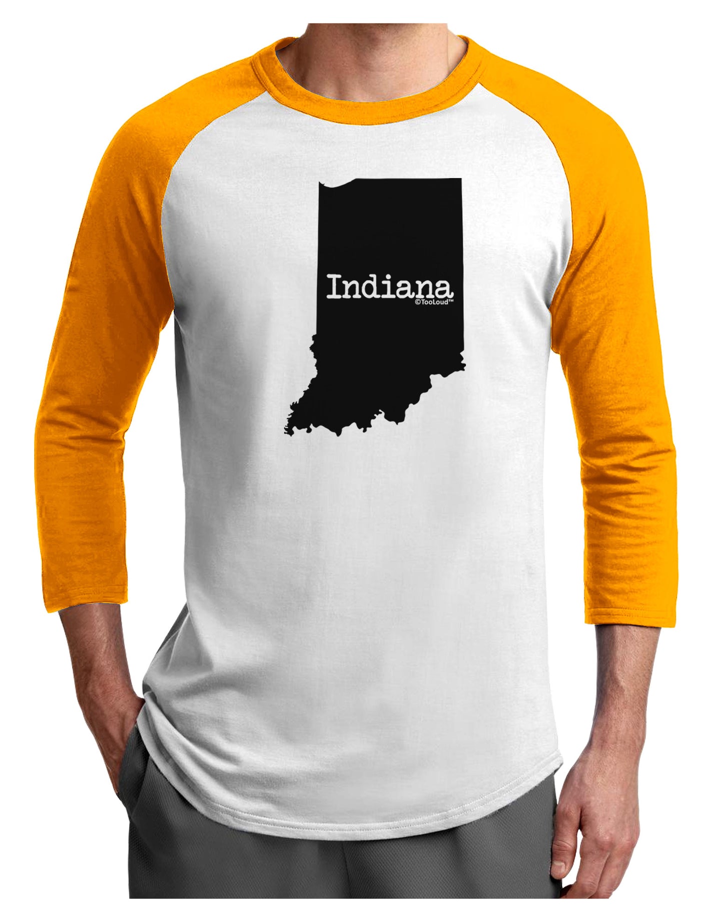 Indiana - United States Shape Adult Raglan Shirt-Raglan Shirt-TooLoud-White-Gold-X-Small-Davson Sales