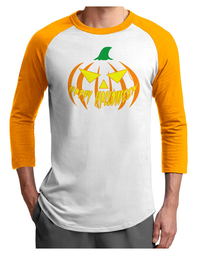 Happy Halloween Jack Yellow Adult Raglan Shirt-Raglan Shirt-TooLoud-White-Gold-X-Small-Davson Sales