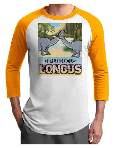 Diplodocus Longus - With Name Adult Raglan Shirt-TooLoud-White-Gold-X-Small-Davson Sales