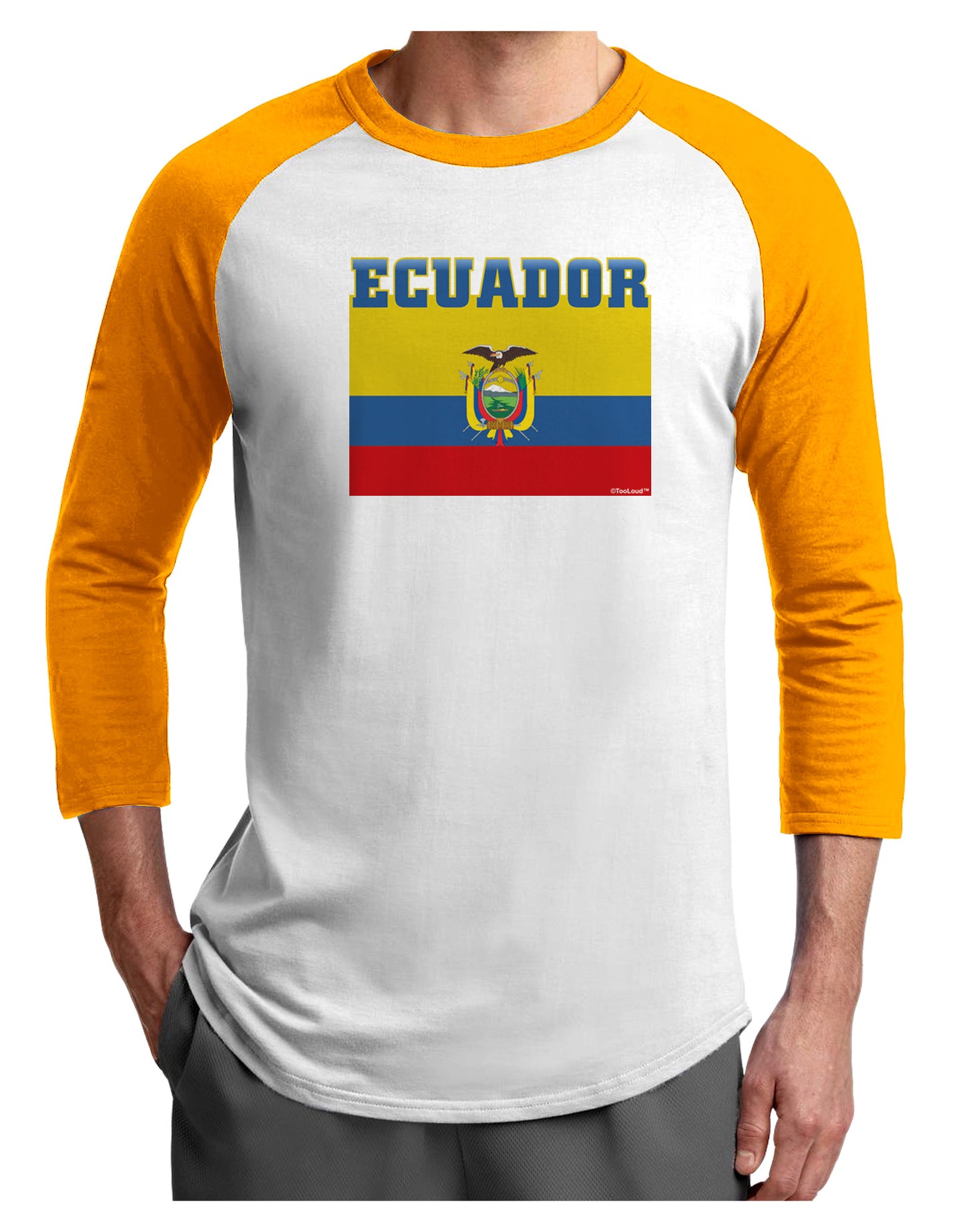 Ecuador Flag Adult Raglan Shirt-Raglan Shirt-TooLoud-White-Gold-X-Small-Davson Sales